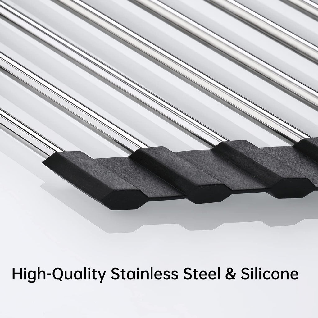 Triangle Foldable Dish Drying Rack, Small Roll-Up - Stainless Steel Over Sink Drainer for Kitchen Sink Corner, Rustproof