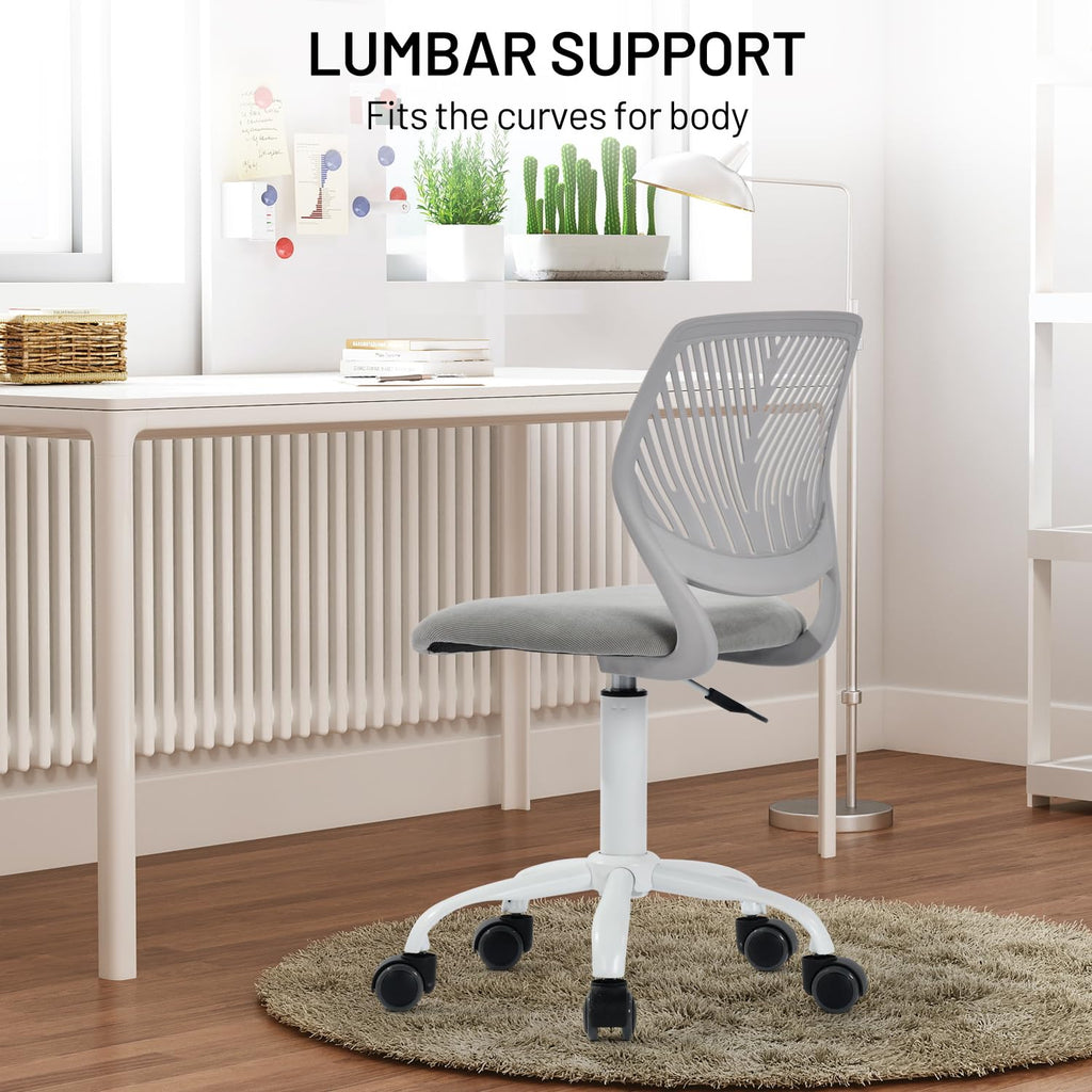 Study Desk Chair Armless Cute, Ergonomic Small Swivel Adjustable Rolling Lightweight Task Chair with Wheels and Mesh Padded Cushion