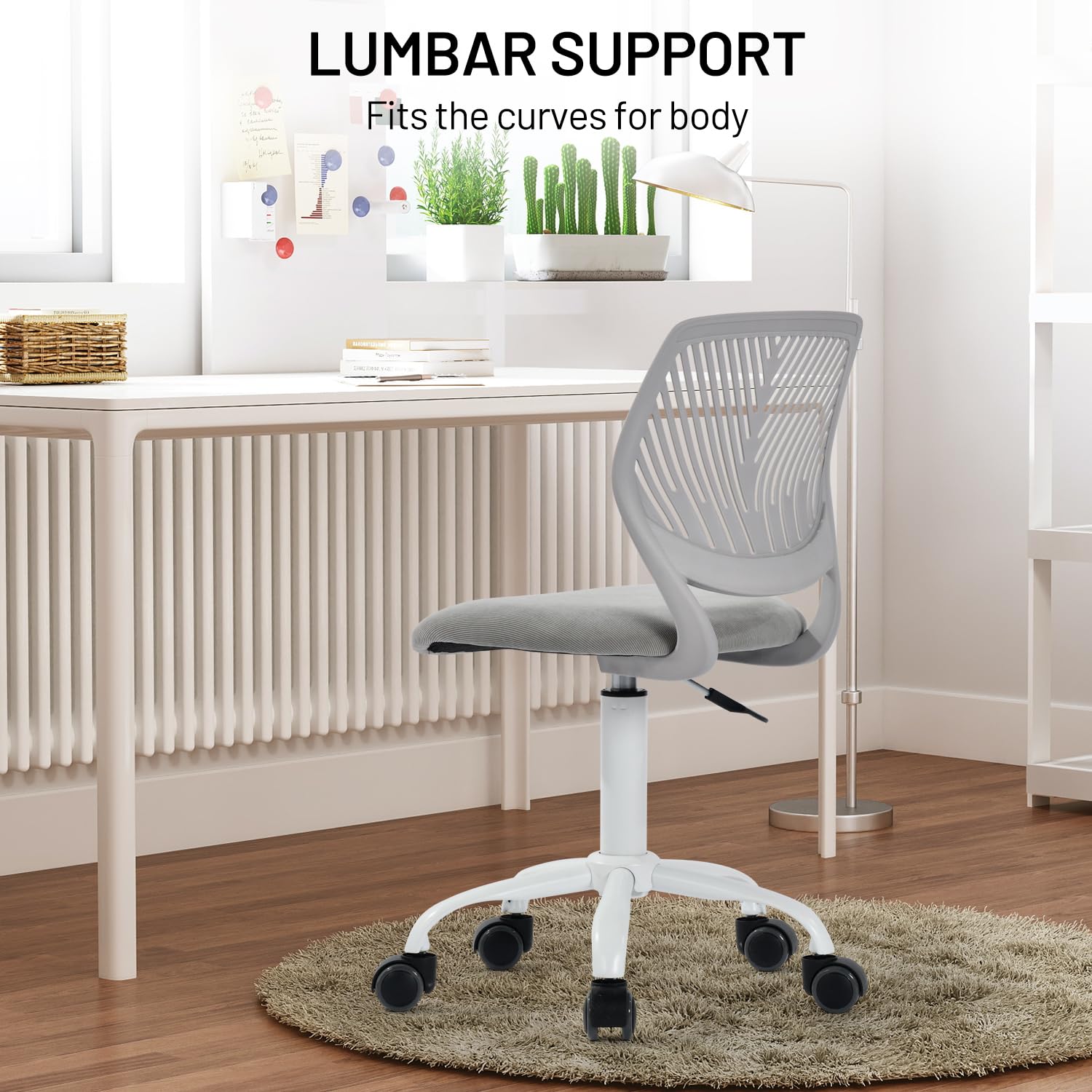 Study Desk Chair Armless Cute, Ergonomic Small Swivel Adjustable Rolling Lightweight Task Chair with Wheels and Mesh Padded Cushion