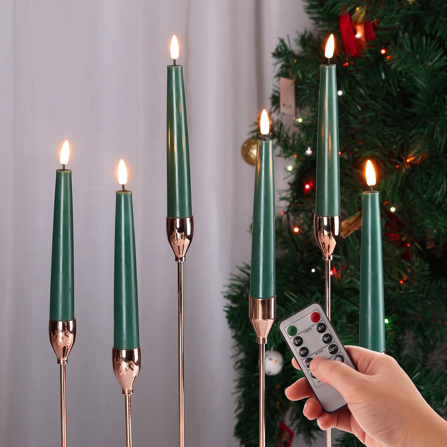 Short Flameless Taper Candles with Remote, Flickering Battery LED Wax Candlesticks Set of 6