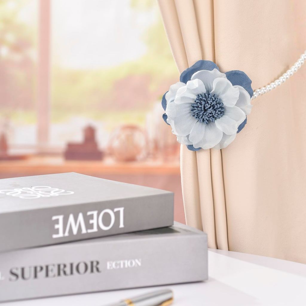 Elegant Pearl Magnetic Curtain Tieback with Handmade Flower Decorative Drapery Holdbacks Rope Holder