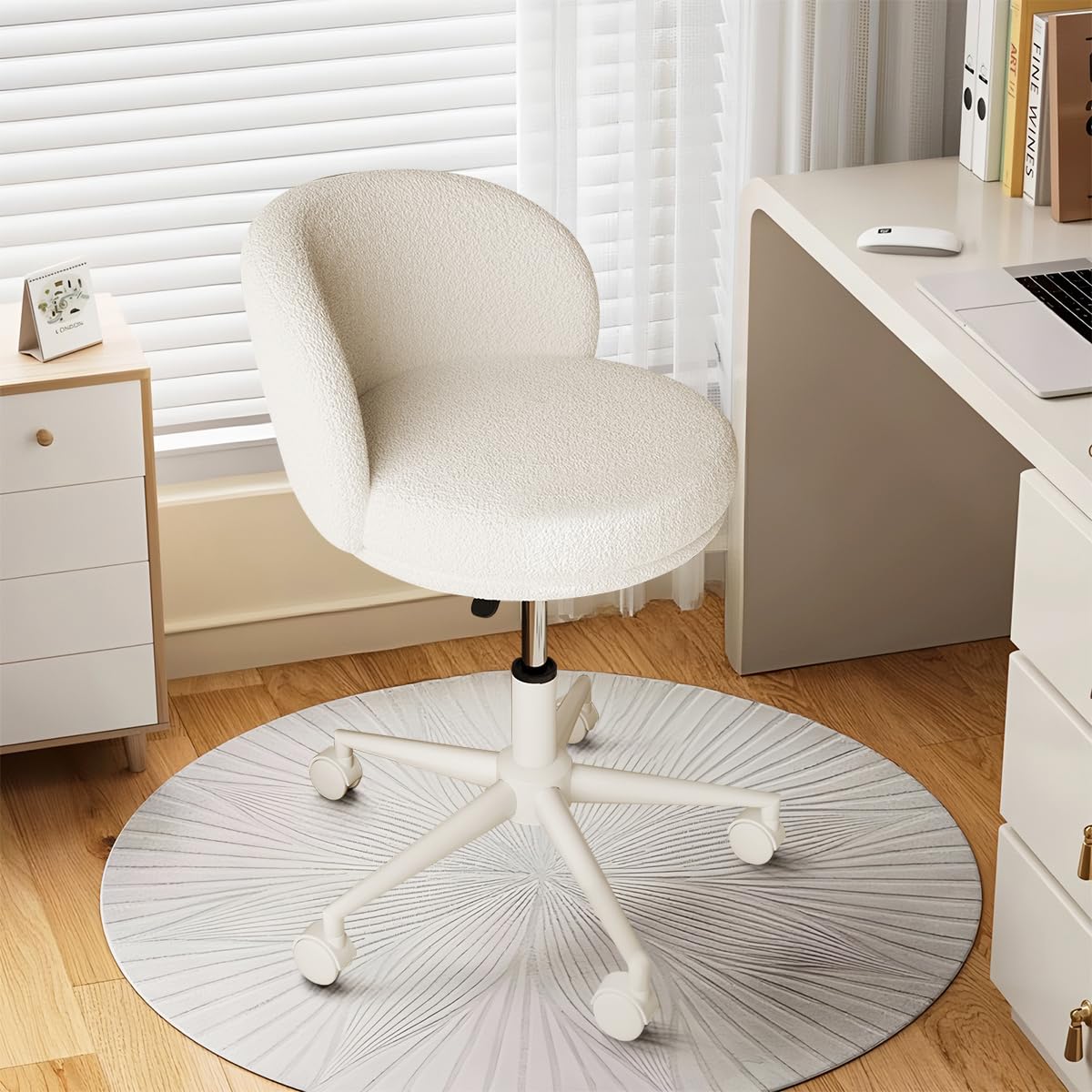 Modern Vanity Chair with Back, 360° Swivel Makeup Desk Chair Small Office Chair with Wheels, Height Adjustable Armless Computer Task Chair