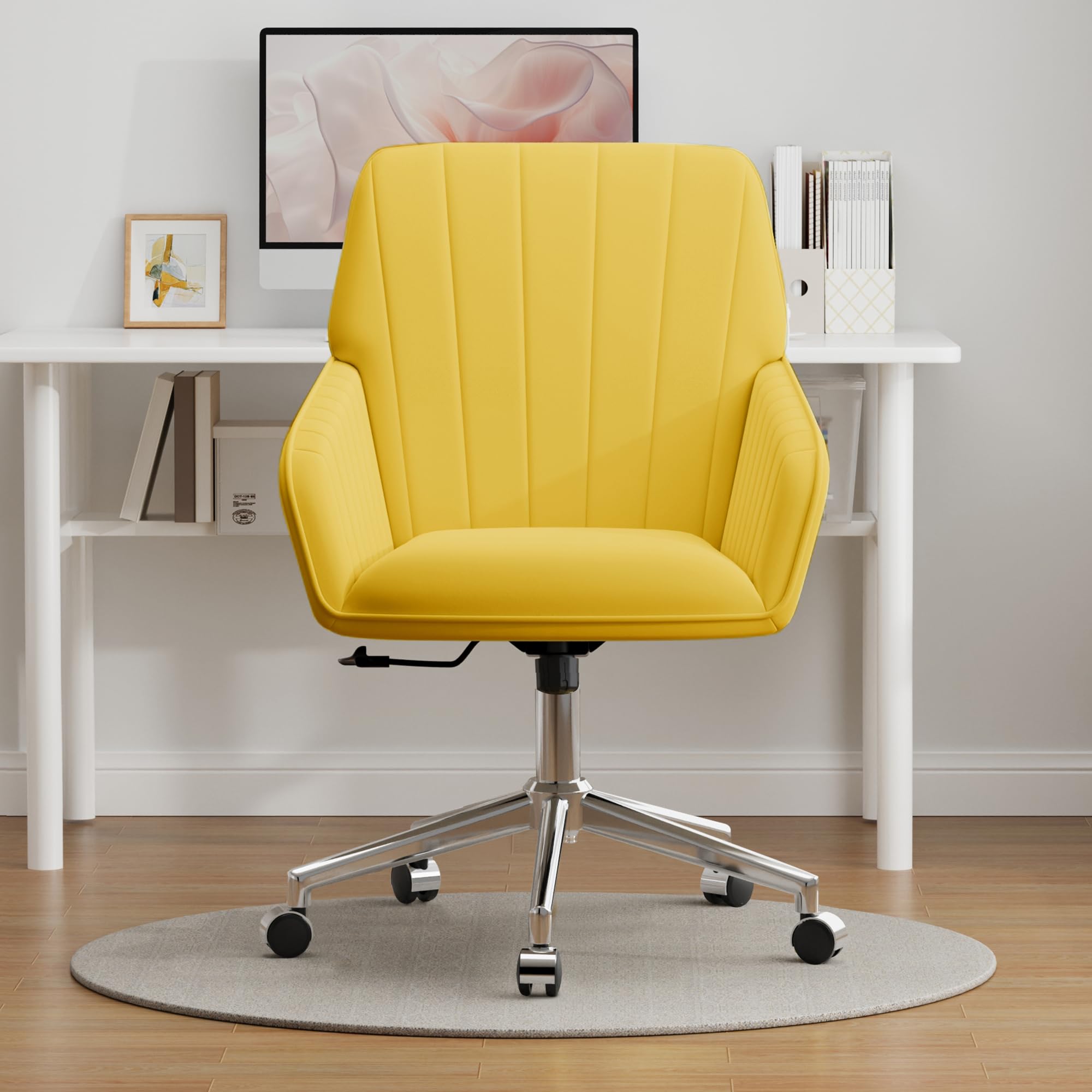 Velvet Modern Cute Chair with Back, Height Adjustable Upholstered Vanity Chair with Swivel Wheels