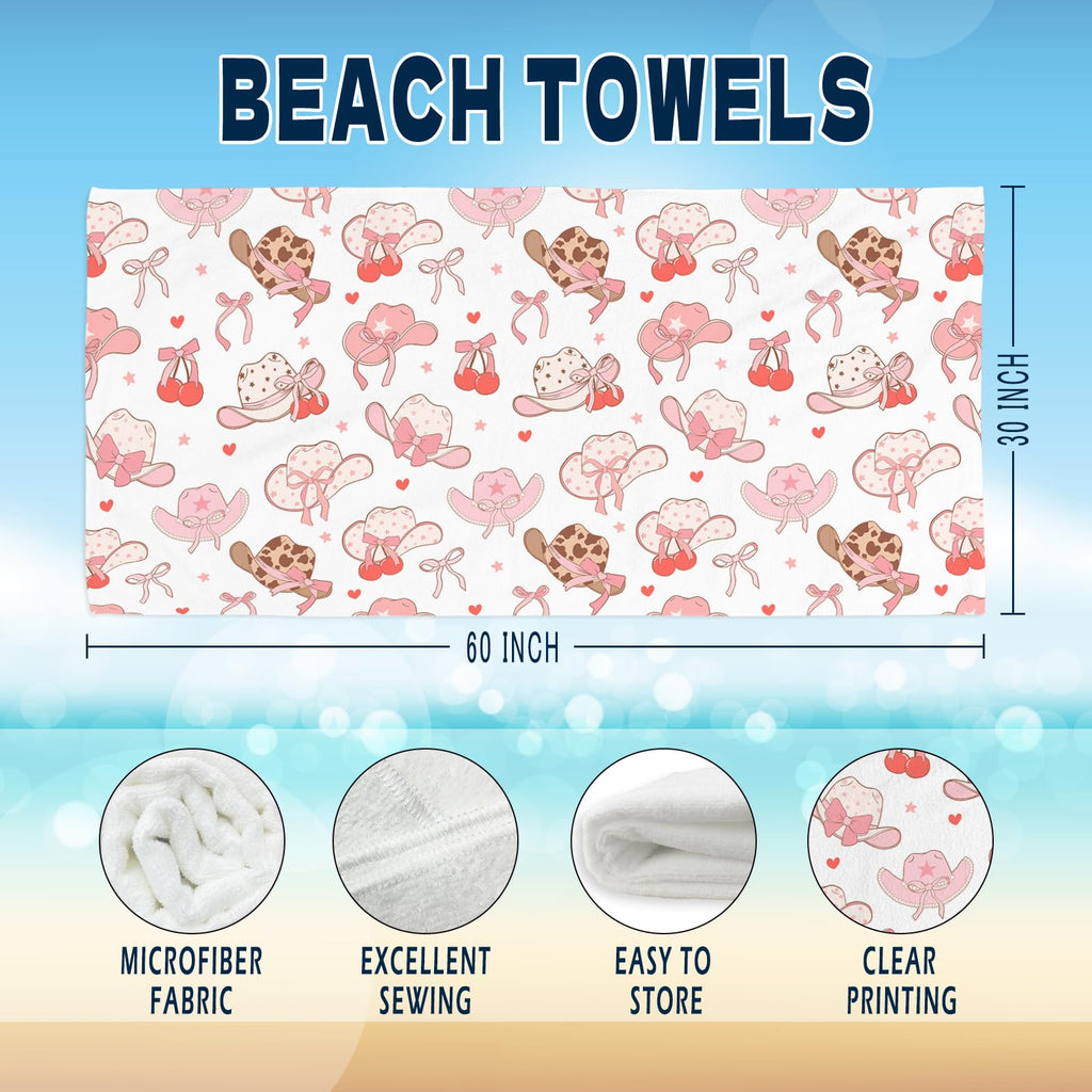 Coquette Girly Pink Bow Beach Towel - Microfiber Absorb Water Travel Towels 60x30 Inches for Bathroom Kitchen