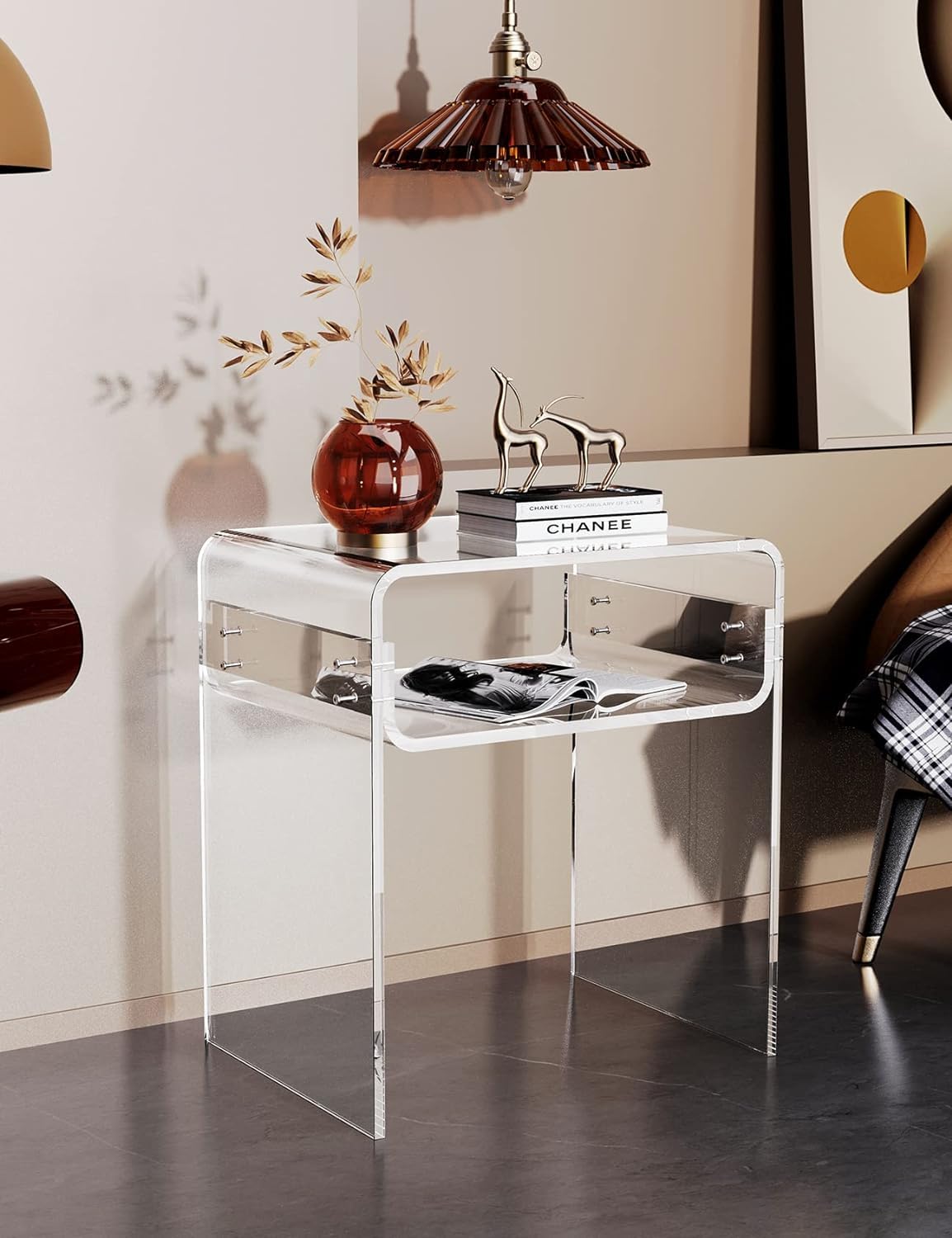 Clear Acrylic End Table 2-Tier Bedside nightstand