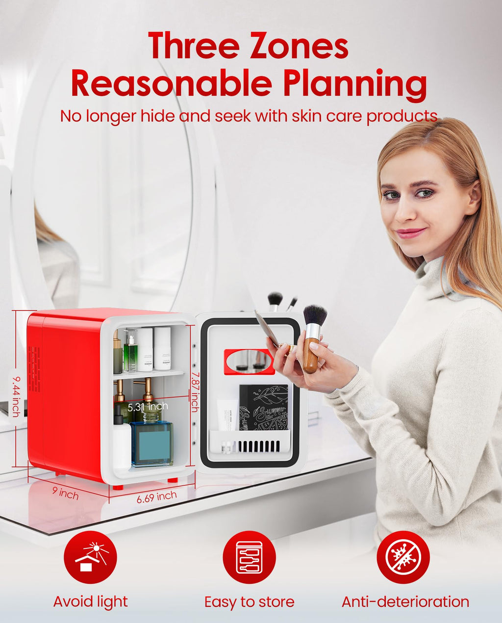 Skincare Fridge - Makeup Fridge for Refrigerating Skincare and Food, Mini Fridge Cooler and Warmer