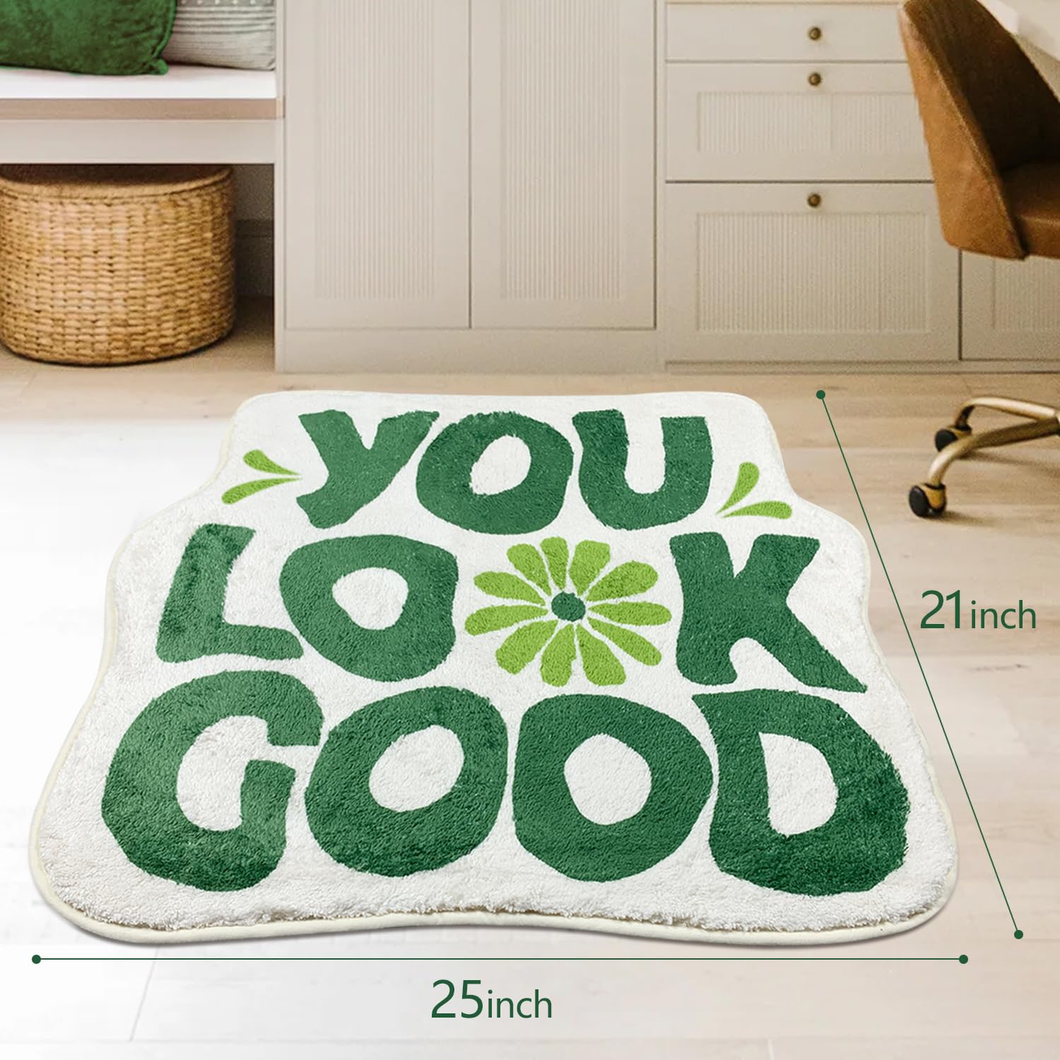 You Look Good Bath Mat Flower Bathroom Rug, Soft Absorbent Water Non Slip Rug, Superior Washable Microfiber (21"x25")
