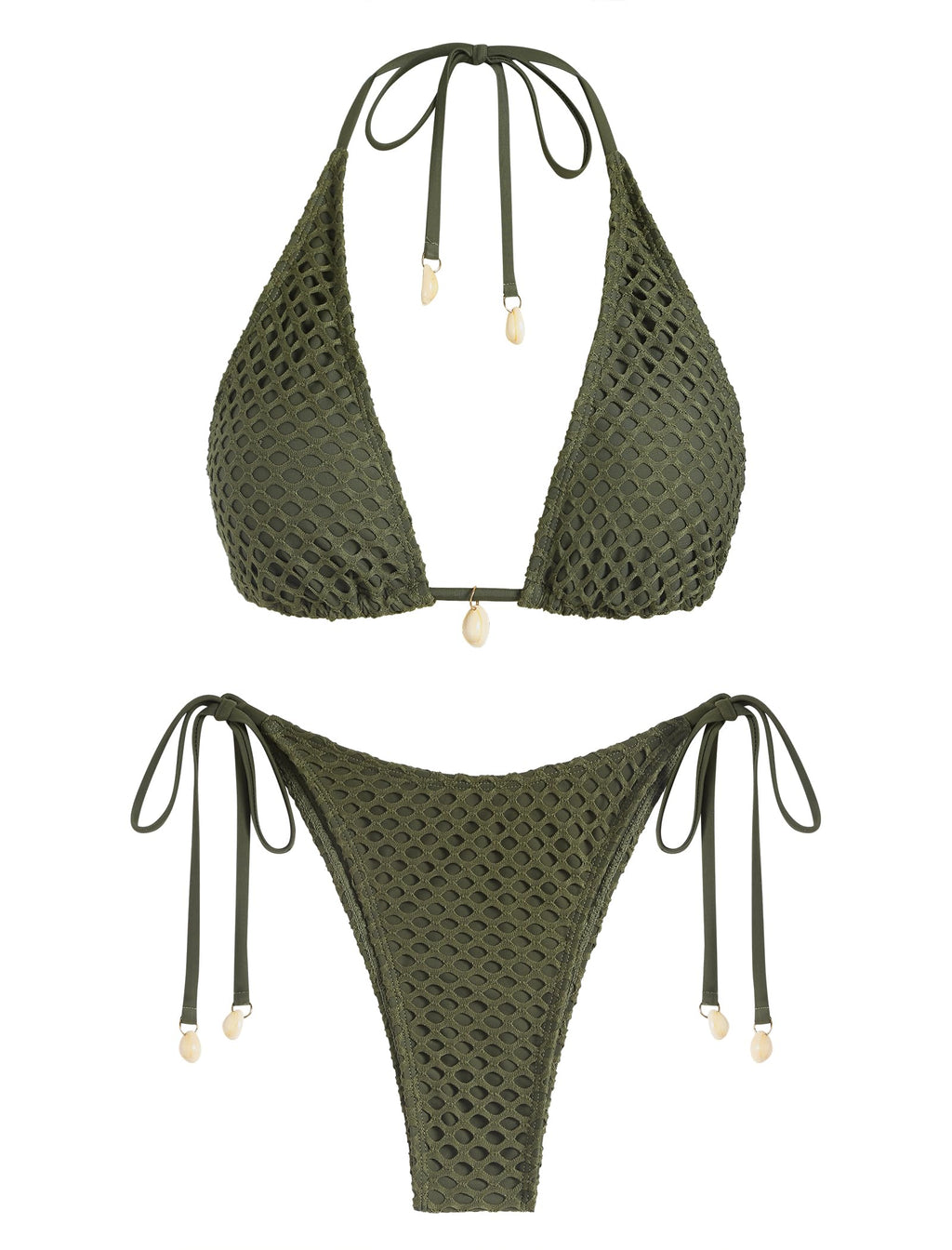 Women's Multiway Triangle Bikini â€?Fishnet Tie-Side Bandeau & Halter Swimsuit Set