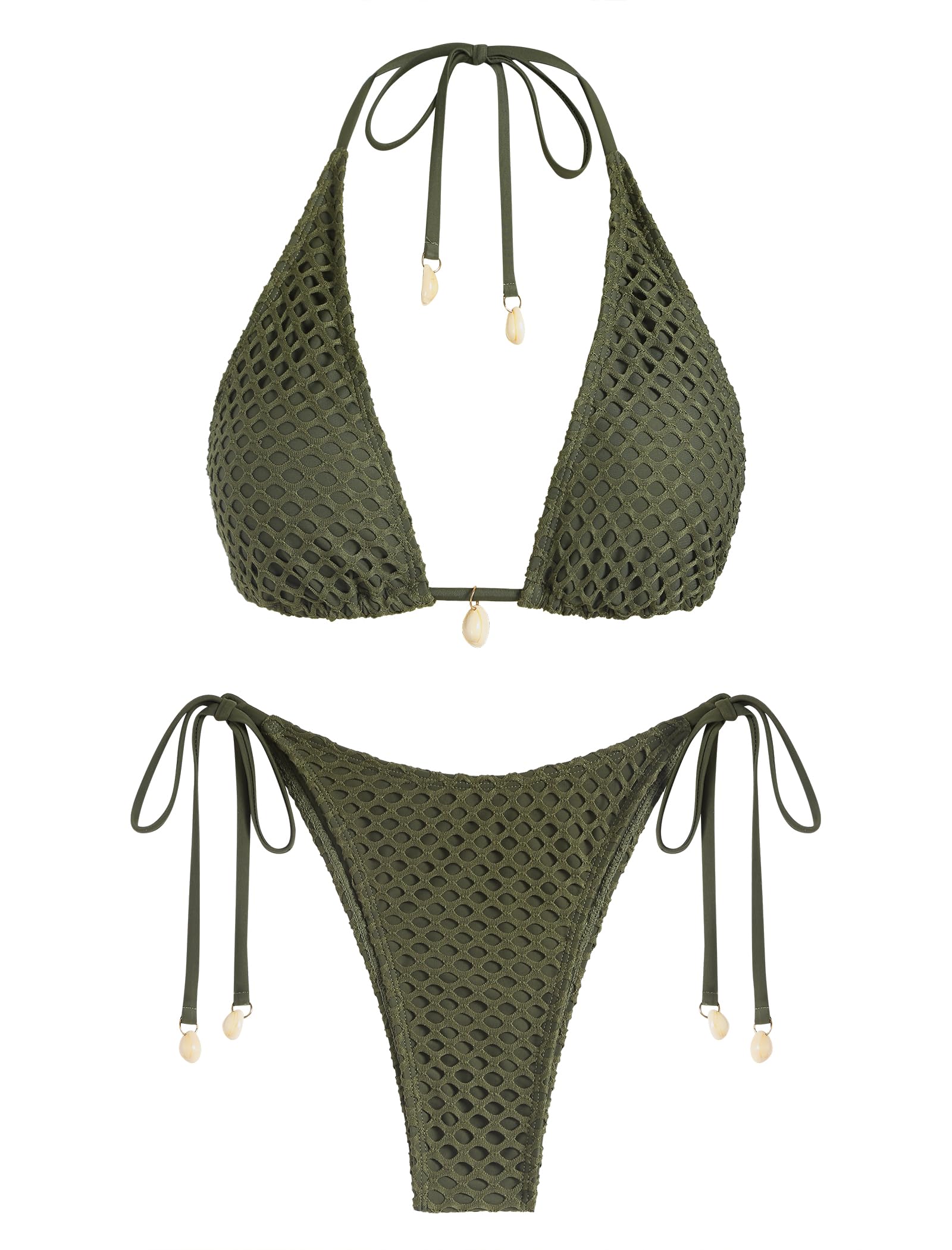 Women's Multiway Triangle Bikini â€?Fishnet Tie-Side Bandeau & Halter Swimsuit Set