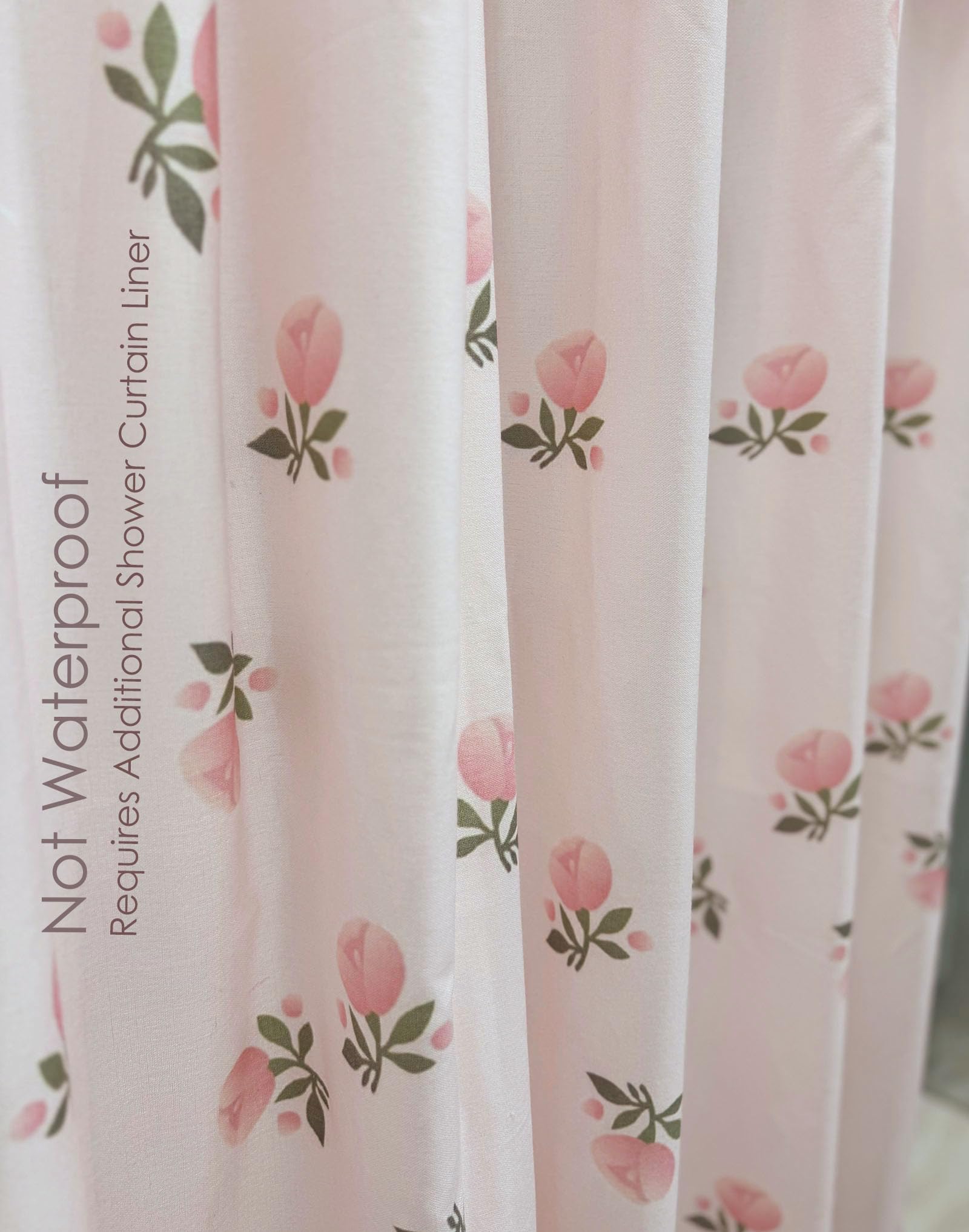 Girly Pink Floral Shower Curtain Hookless Flower Rose Shower Curtain Linen-Cotton Blend 72x72 Inches for Bathroom