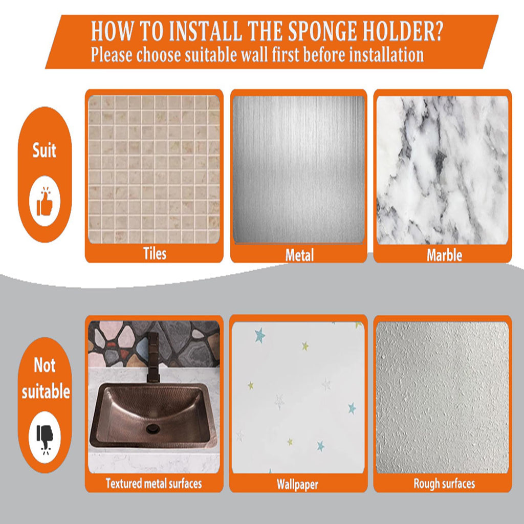 Sponge Holder Smiley Face, Sink Caddy for Kitchen Organizer Sponge Holder with 2 PCS Suction Cups/1 PCS Adhesive Strips