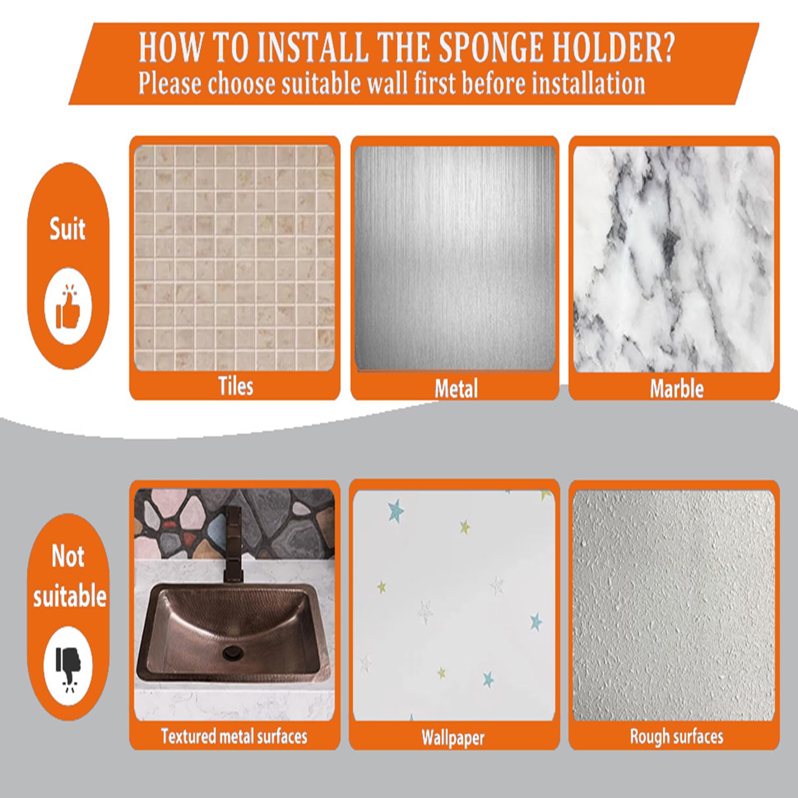 Sponge Holder Smiley Face, Sink Caddy for Kitchen Organizer Sponge Holder with 2 PCS Suction Cups/1 PCS Adhesive Strips