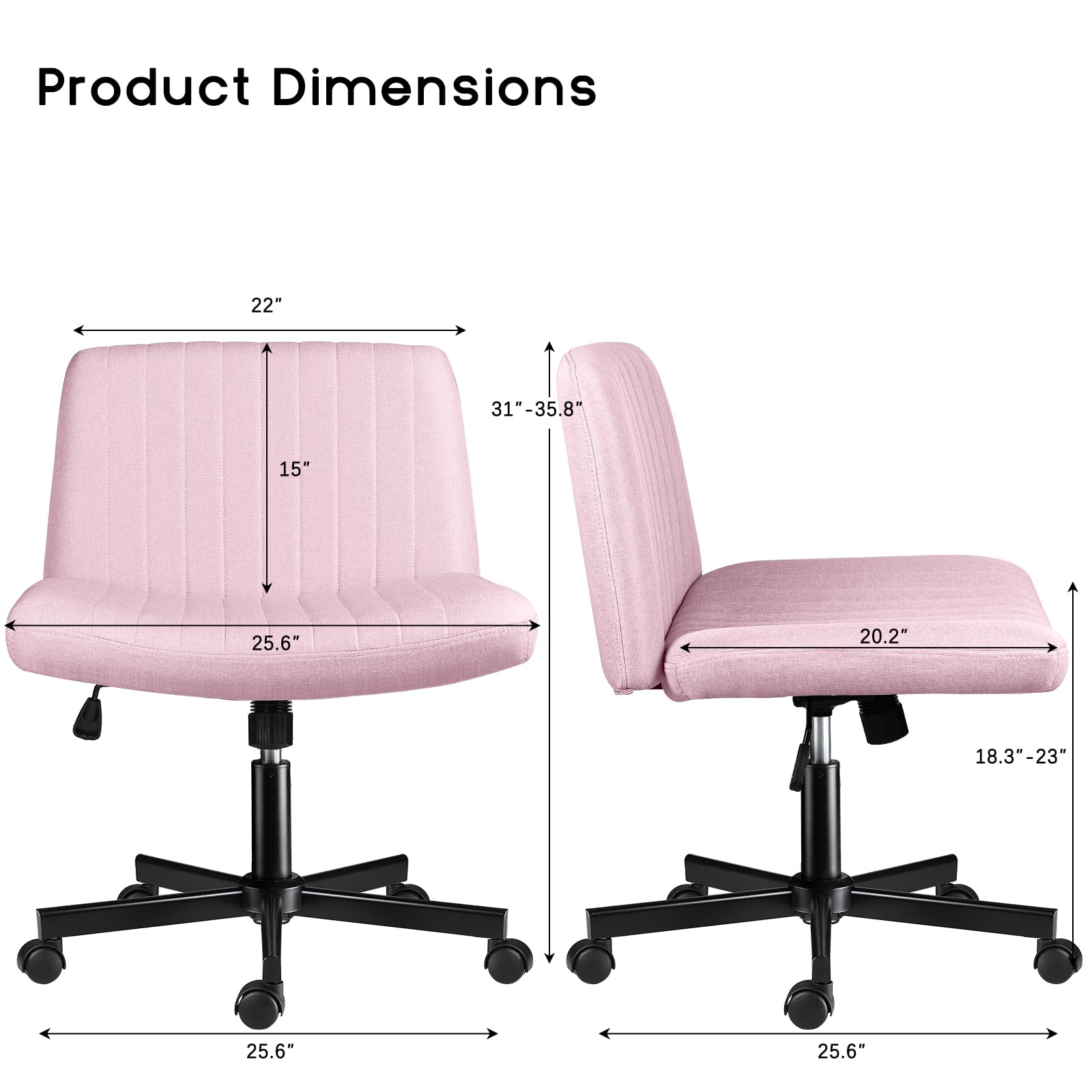 Criss Cross Chair, Armless Cross Legged Office Desk Chair No Wheels, Fabric Padded Modern Swivel Height Adjustable Mid Back Wide Seat