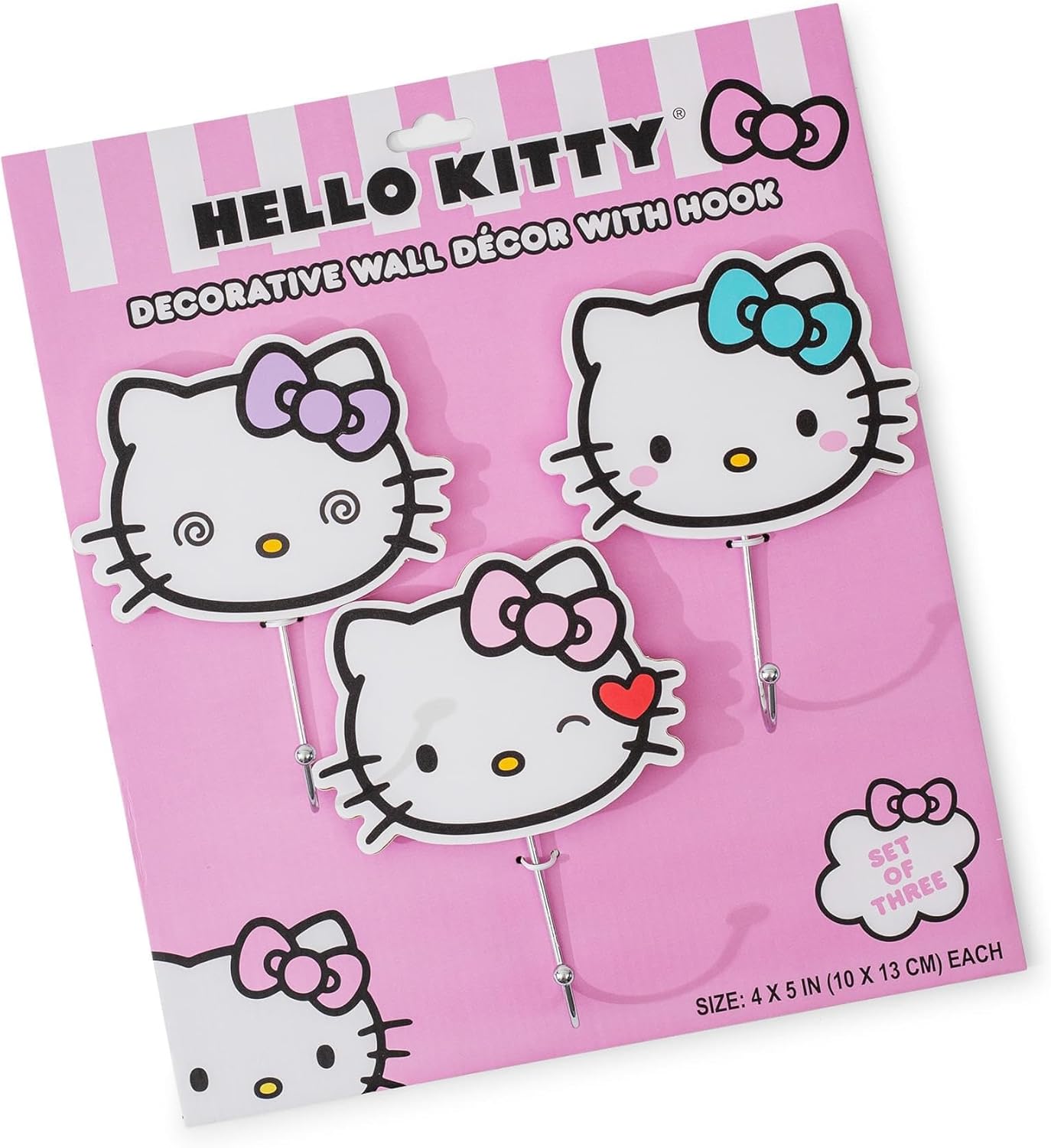 Sanrio Hello Kitty "Pretty Bows" Die-Cut Wall Hooks Coat Hanger Storage Rack Organizer | Ready To Hang Wall Mount Decor