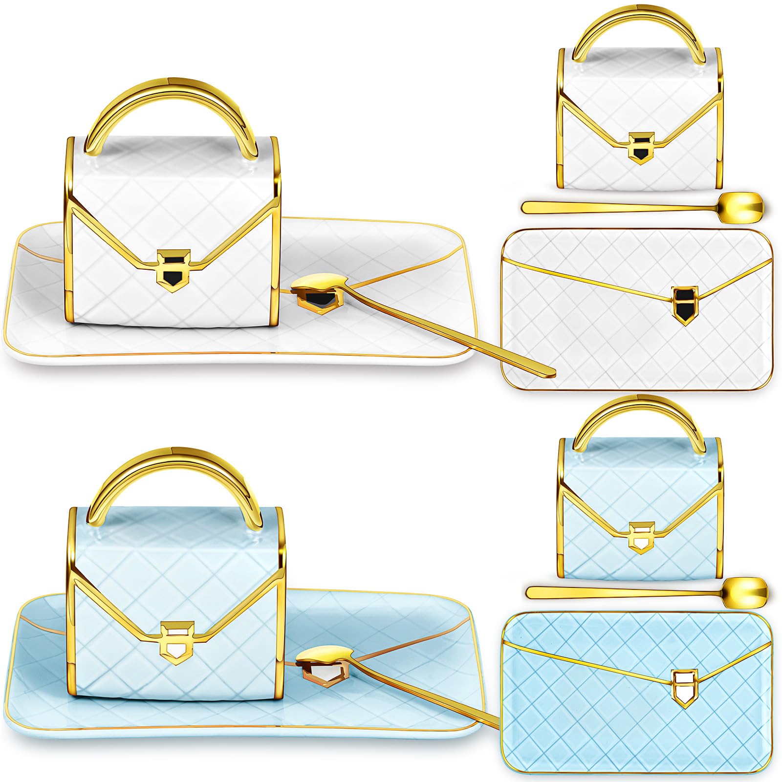 Set Coffee Mug Elegant Handbag Shaped Cup Modern Ceramic Purse Mug with Spoon and Saucer, 10oz Cute Creative Tea Cup