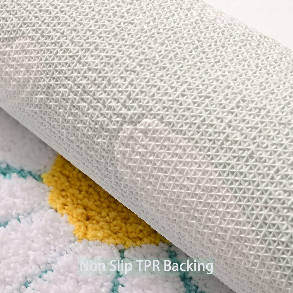 U Shaped Toilet Mat Cute Daisy Contour Bath Rug 20"x20", Extra Thick Soft Machine Washable Toilet Carpet, Non Slip Bathroom Floor Mats Super Absorbent Microfiber Bath Rugs