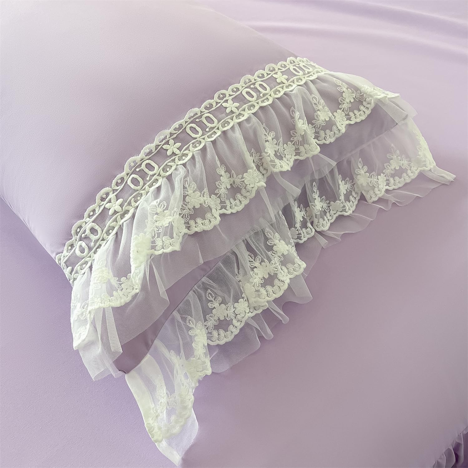 Chic Ruffle Lace Polyester Duvet Cover Set -Bedding-2 Piece Duvet Cover with Zipper Closure -Ultra Soft and Light Weight