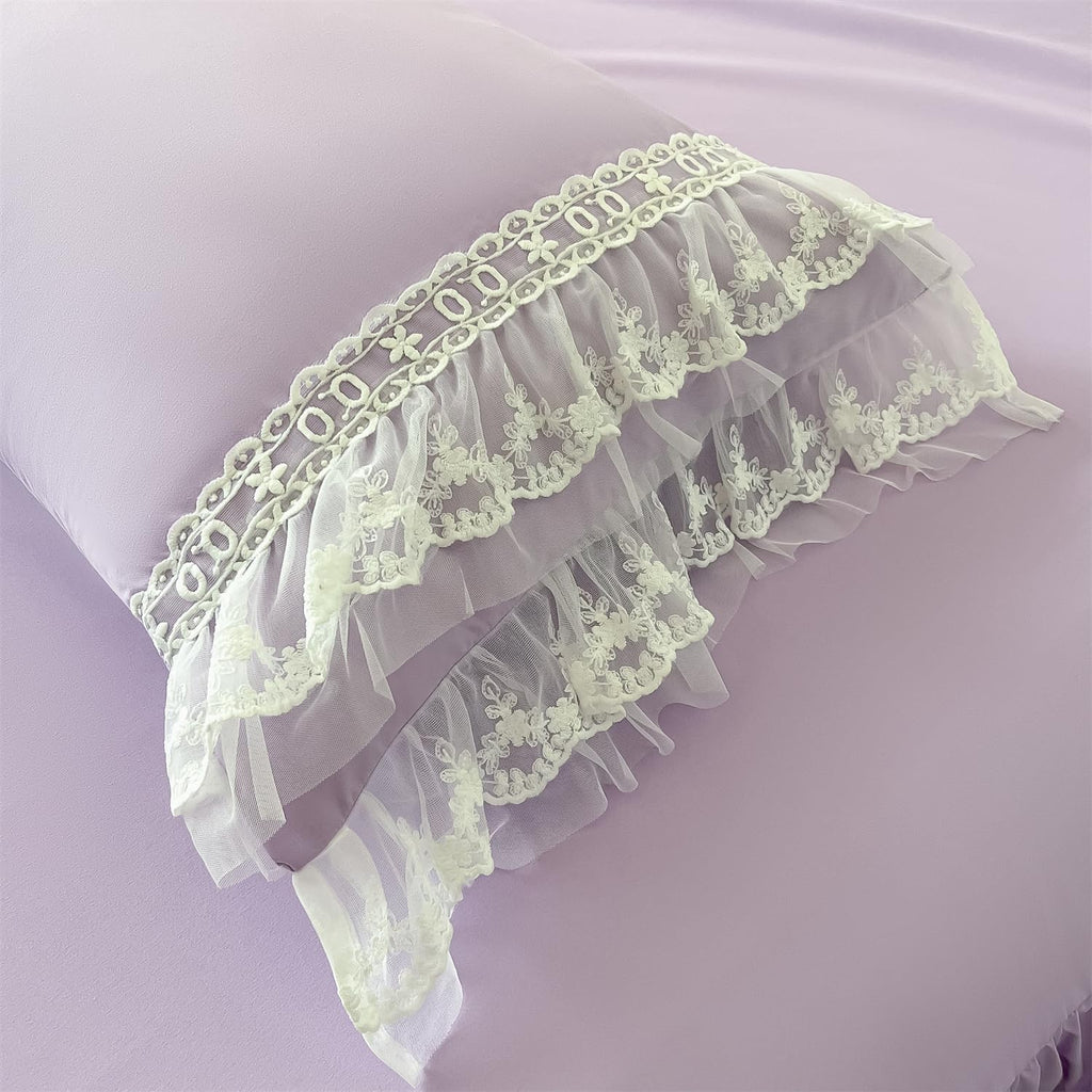 Chic Ruffle Lace Polyester Duvet Cover Set -Bedding-2 Piece Duvet Cover with Zipper Closure -Ultra Soft and Light Weight