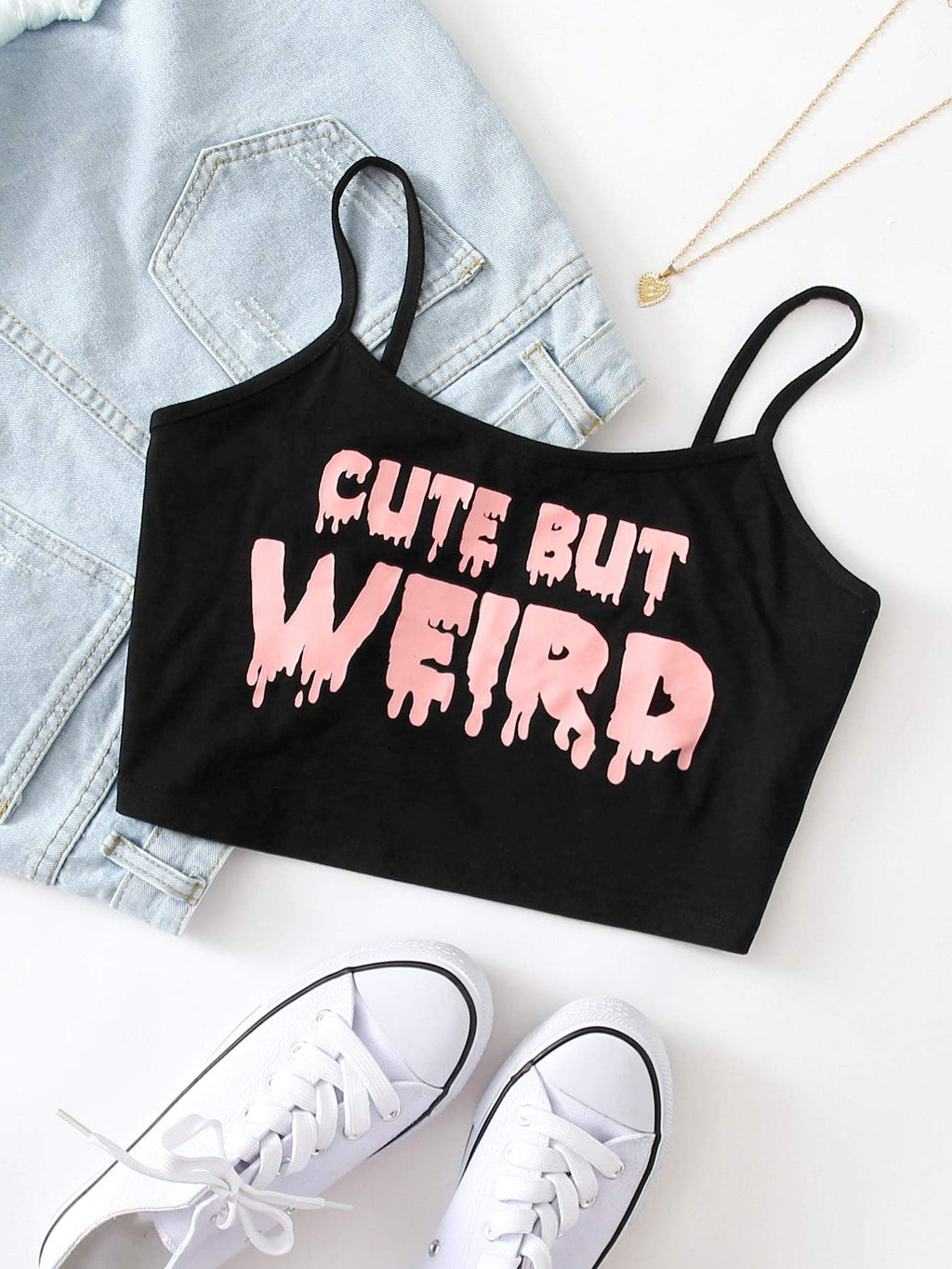 Women's Plus Size Graphic Print Spaghetti Strap Crop Cami Tank Top