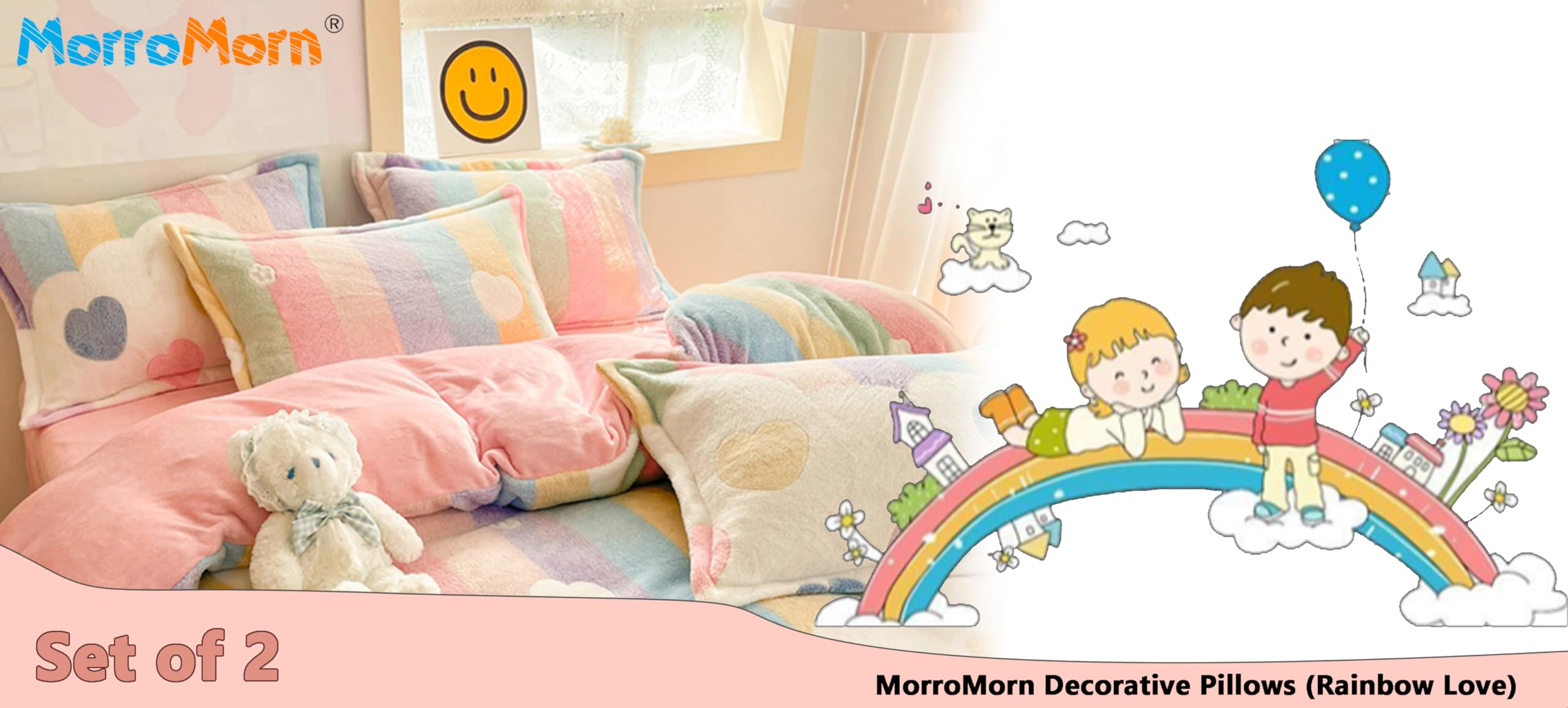 Kawaii Decorative Pillows Covers Pink, 2 Packs Plush Pillow Cases Standard Size, Soft Furry Throw Pillowcase Cushion Shams with Zipper Closure Girls Room Decor