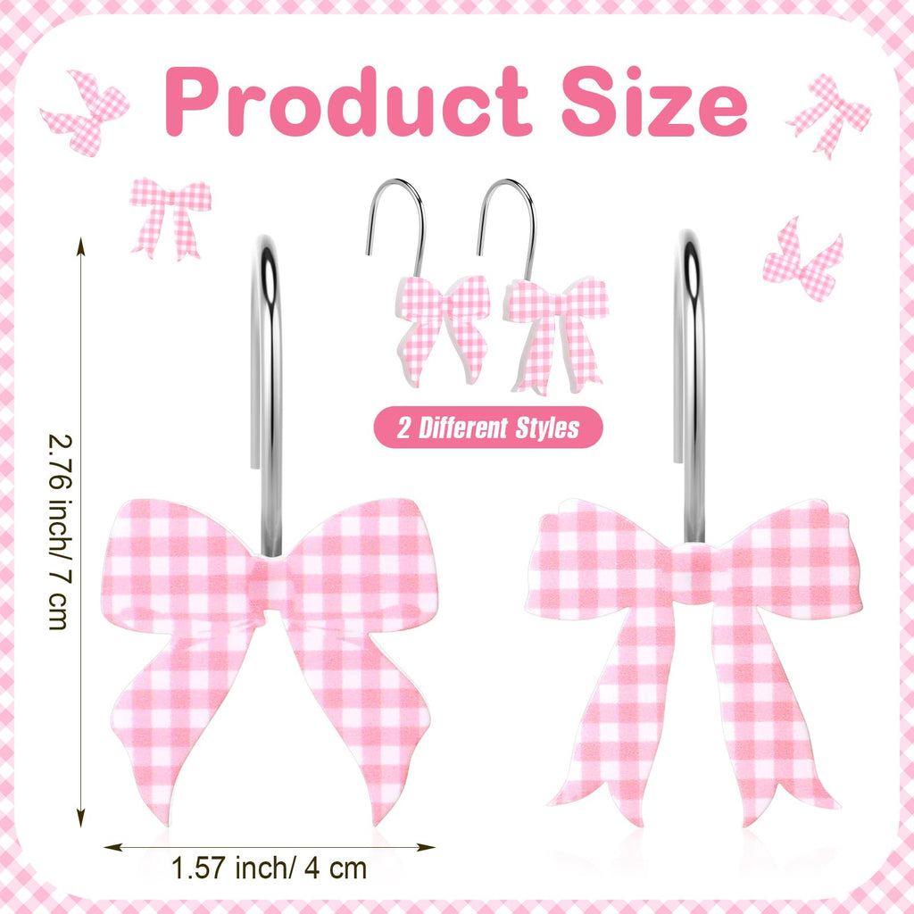 Pink Bow Shower Curtain Hooks Metal Rustproof Curtain Hangers