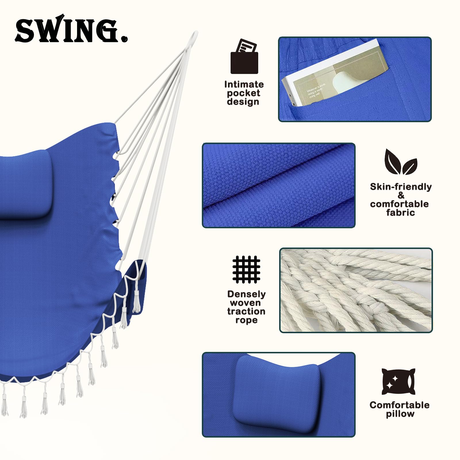 Hammock Chair with Stand,Heavy-Duty Hanging Chair with Stand for Indoor Outdoor, Sturdy Swing Chair Stand Max Load 350 pounds (Hammock Chair Included)