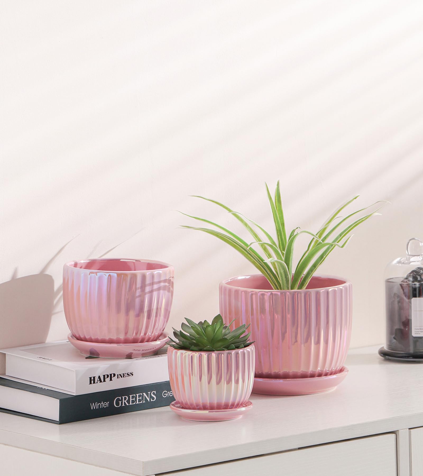 Ceramic Flower Pots, 4"+5"+6" Inch Small Glazed Succulent Planters with Drainage Hole, Modern Indoor Decorative Plant Pots Set of 3,Garden Pots with Saucer