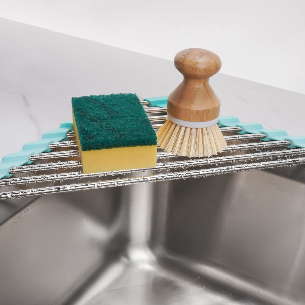 Triangle Foldable Dish Drying Rack, Small Roll-Up - Stainless Steel Over Sink Drainer for Kitchen Sink Corner, Rustproof