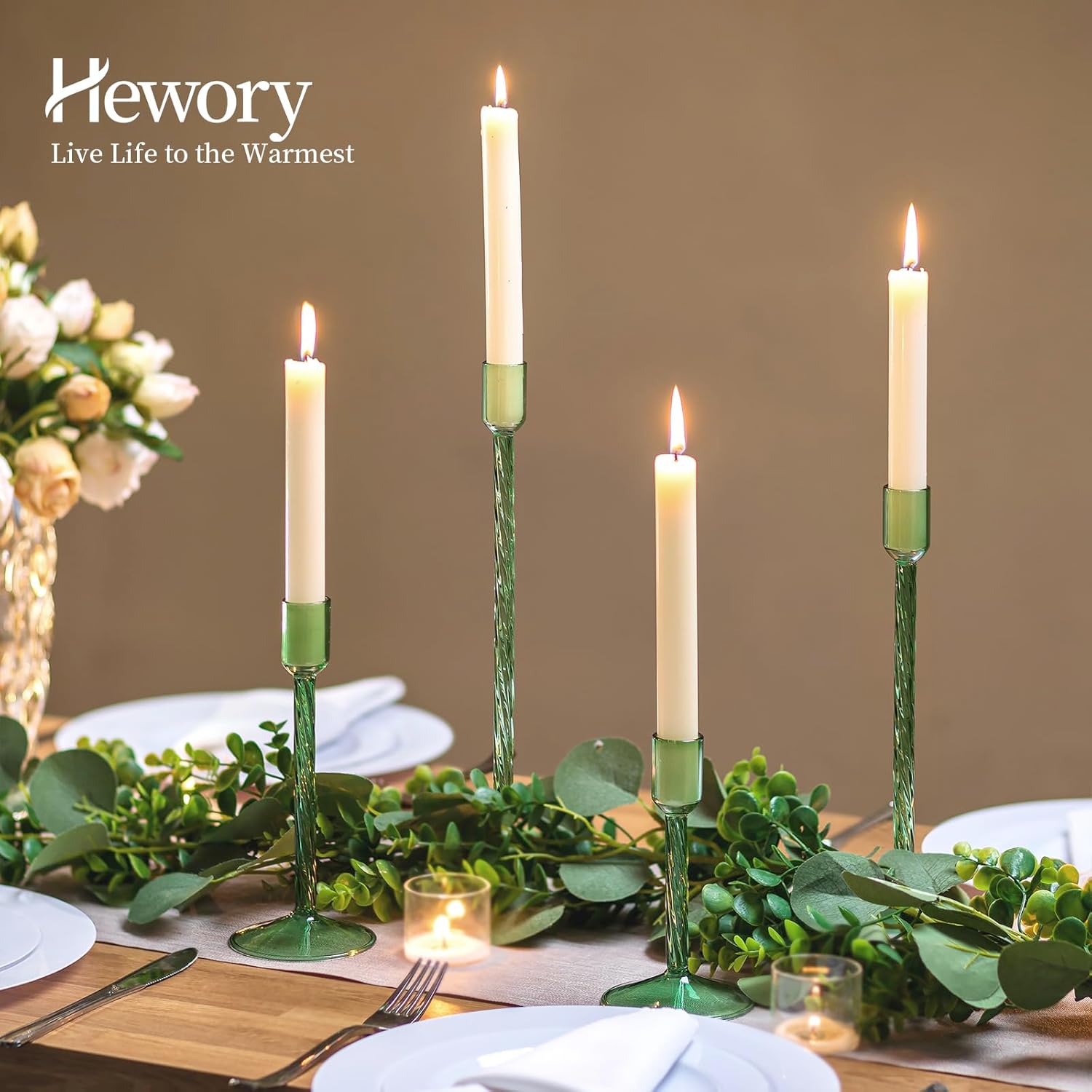 Glass Taper Candle Holders: 4 Pcs Pink Vintage Candlestick Holders Tall Candle Sticks Holder Decor