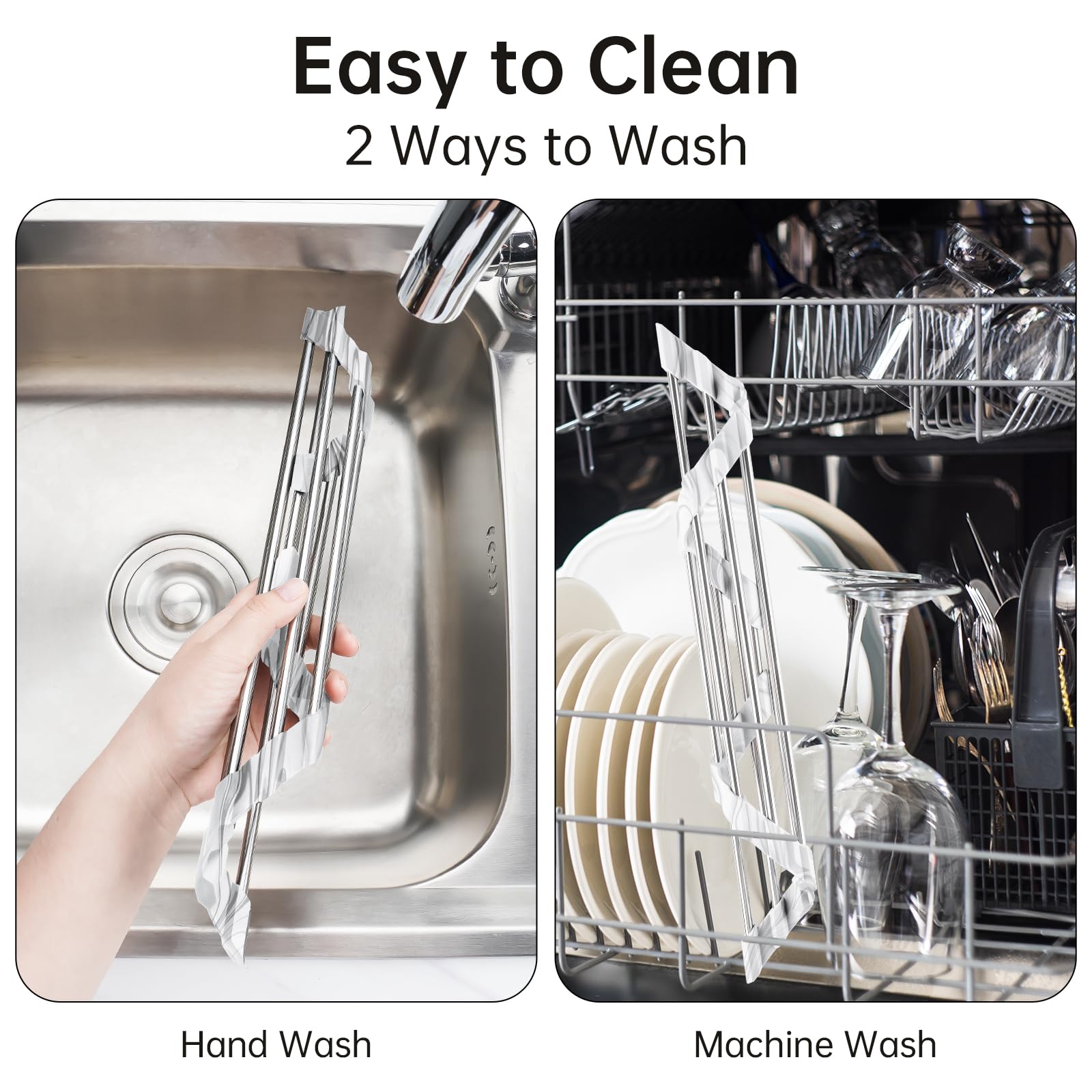 Triangle Foldable Dish Drying Rack, Small Roll-Up - Stainless Steel Over Sink Drainer for Kitchen Sink Corner, Rustproof