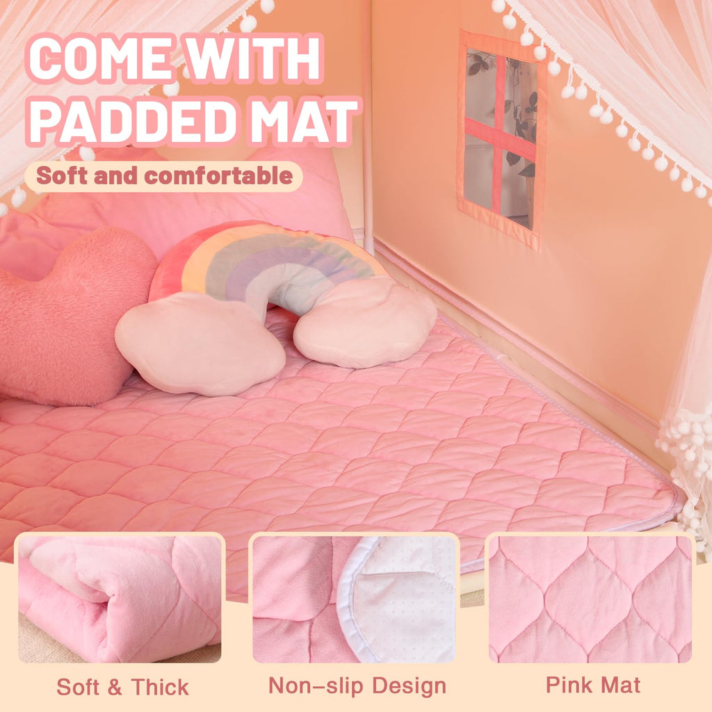 Kid Tent with Mat, Star Lights - Kids Play Tents for Toddlers Kids Tents Indoor Playhouse - Princess Tent for Girls Toy House