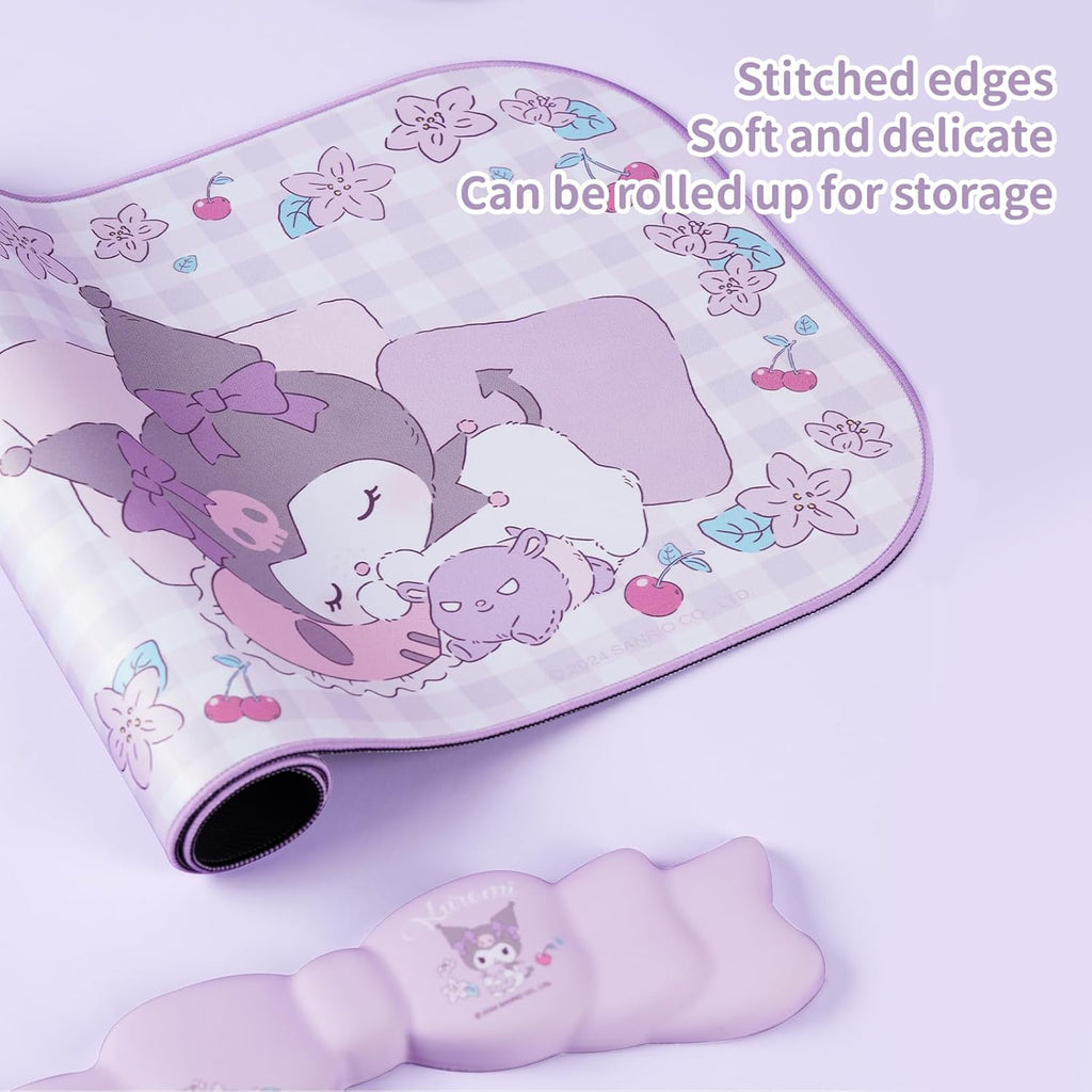 Kawaii Anime Mouse Pad Wrist Rest Support Set - Non-Slip Desk Mat and Memory Foam Bowknot Wrist Rest for Keyboard and Mouse,Perfect for Gaming or Home Office Work