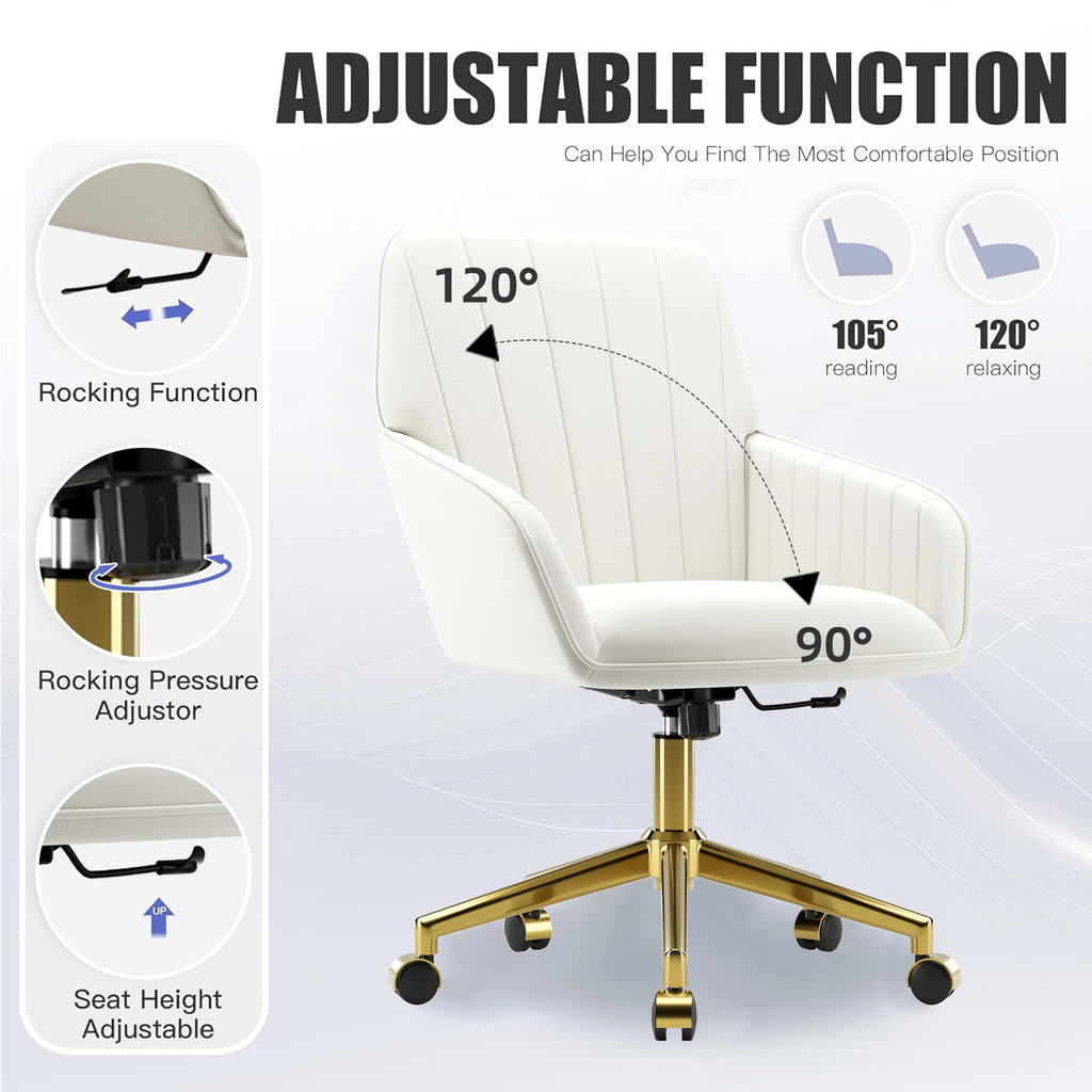 Velvet Modern Cute Chair with Back, Height Adjustable Upholstered Vanity Chair with Swivel Wheels