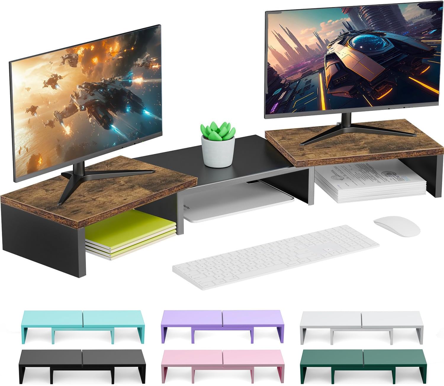 Dual Monitor Stand for Desk, Metal Monitor Riser, Office Supplies and Accessories