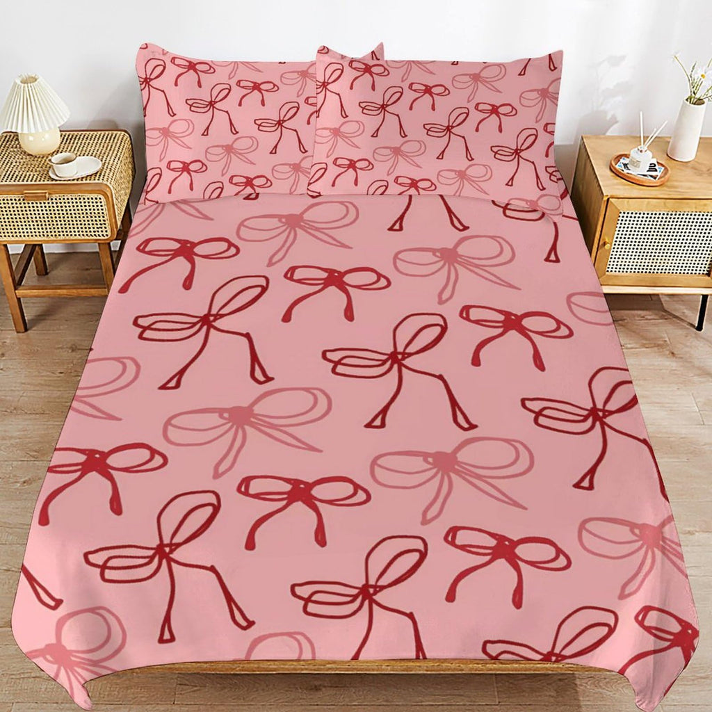 Pink Red Bow Comforter Set Duvet Cover Quilt Cover Set Ultra Soft Bed Cover (1 Duvet Cover+2 Pillowcases)