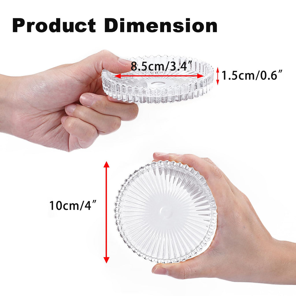 Modern Clear Coaster Set of 8- Glass Coasters for Drinks Crystal Coasters Round Cup Coasters