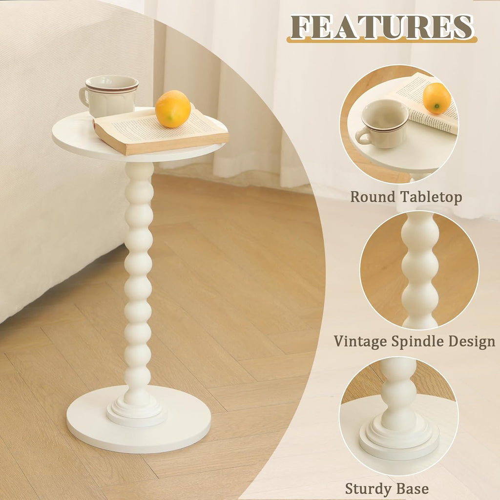 Round Side Table, Small Drink Table for Small Spaces, Modern Accent End Table Nightstand with Solid Wood Leg for Living Room, Bedroom, Corners, and Office