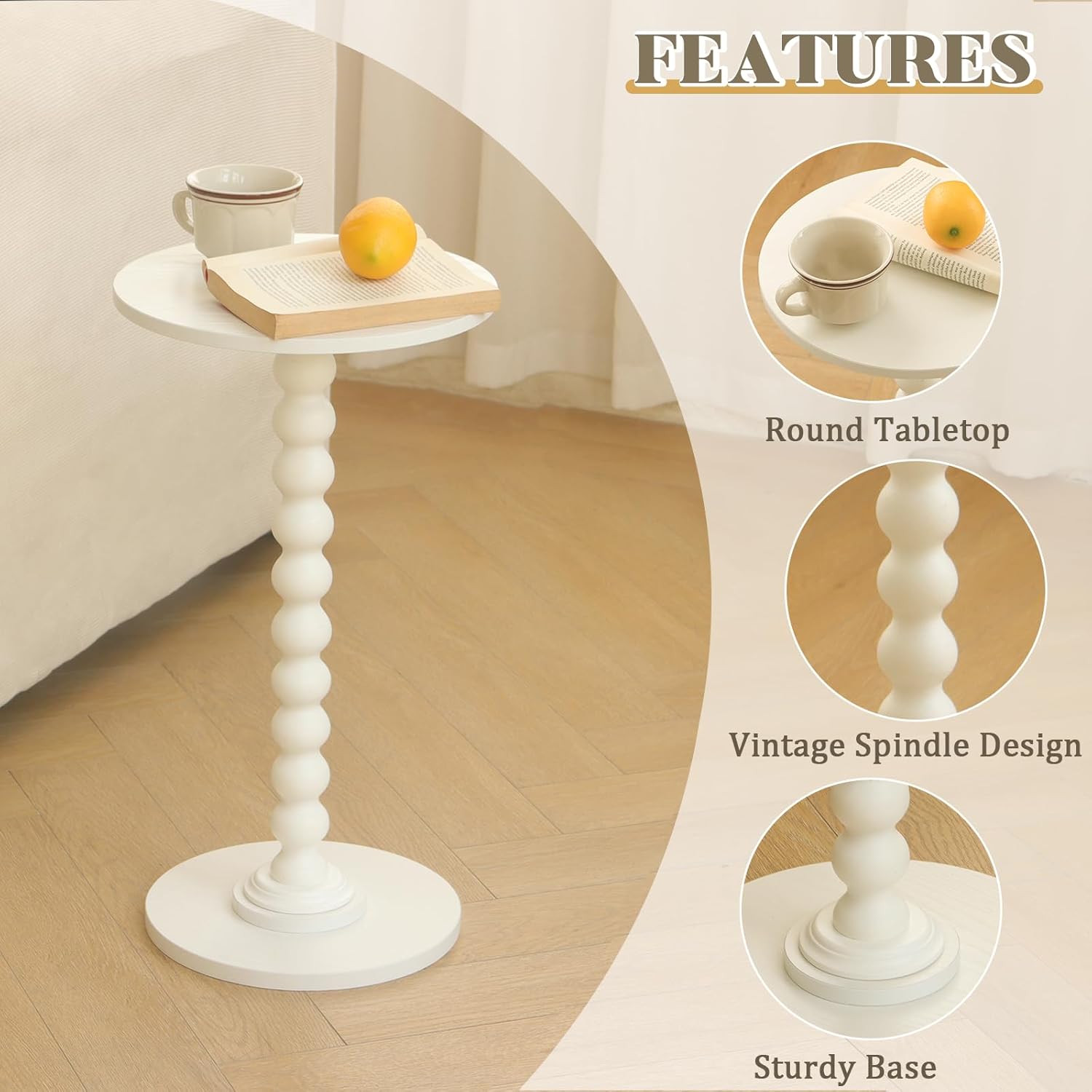 Round Side Table, Small Drink Table for Small Spaces, Modern Accent End Table Nightstand with Solid Wood Leg for Living Room, Bedroom, Corners, and Office