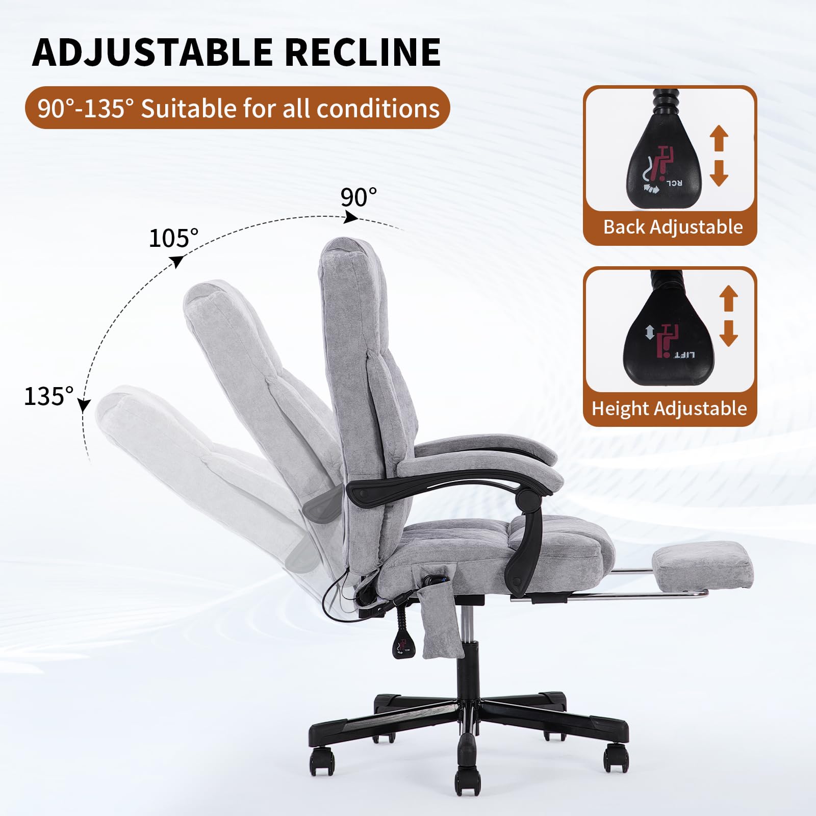 Massage Office Chair with Heat 6 Vibration Points, High Back & Heat, Executive Desk Chair, Big and Tall Office Chair 400lbs, Comfortable Ergonomic Reclining Managerial Chair