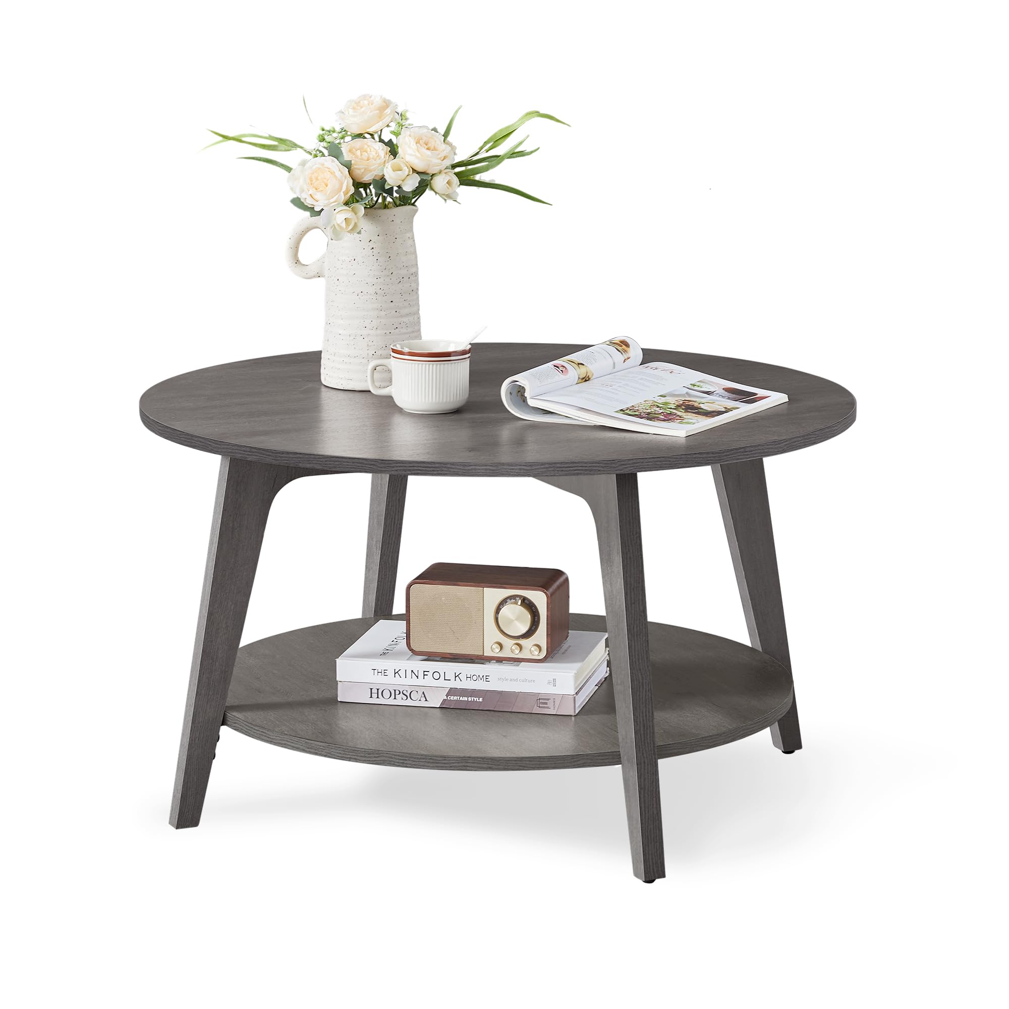 Round Coffee Table, 2 Tier Coffee Table with Storage, for Living Room, 31.5 x 17.7 Inches, Easy to Assemble