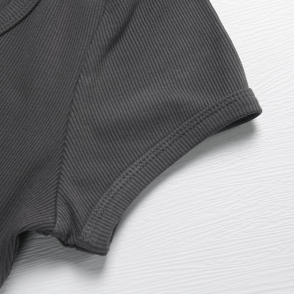 Women's Short Sleeve T-Shirts Form Fitting Ribbed Knit V Notch Scoop Neck Basic Crop Top