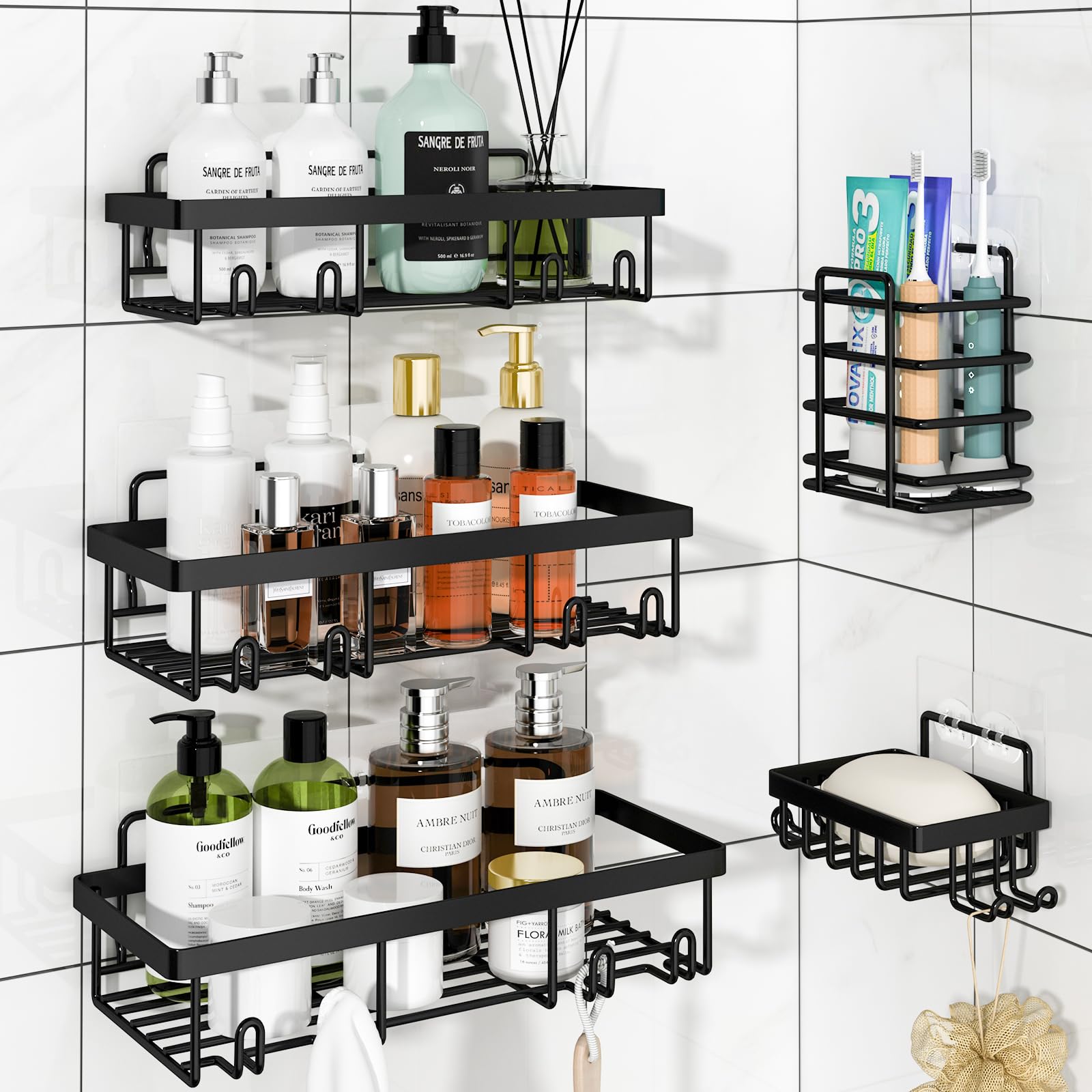 Shower Caddy Organizer Rack Shelf for Inside Shower, Adhesive Bathroom Wall Storage Basket Rustproof Stainless Steel