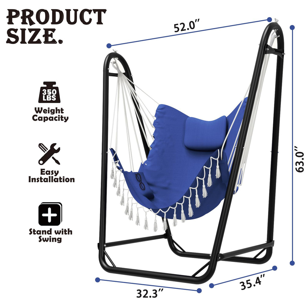Hammock Chair with Stand,Heavy-Duty Hanging Chair with Stand for Indoor Outdoor, Sturdy Swing Chair Stand Max Load 350 pounds (Hammock Chair Included)