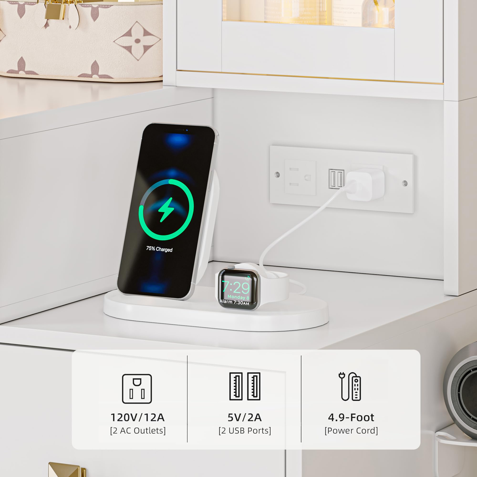 Vanity Desk with Mirror and Lights, Pink Makeup Vanity with 5 Drawers Hidden Jewelry Organizer& LED Glass Cabinet, 3 Lights Mode and Brightness Adjusted,Vanity Mirror with Lights Desk and Chair