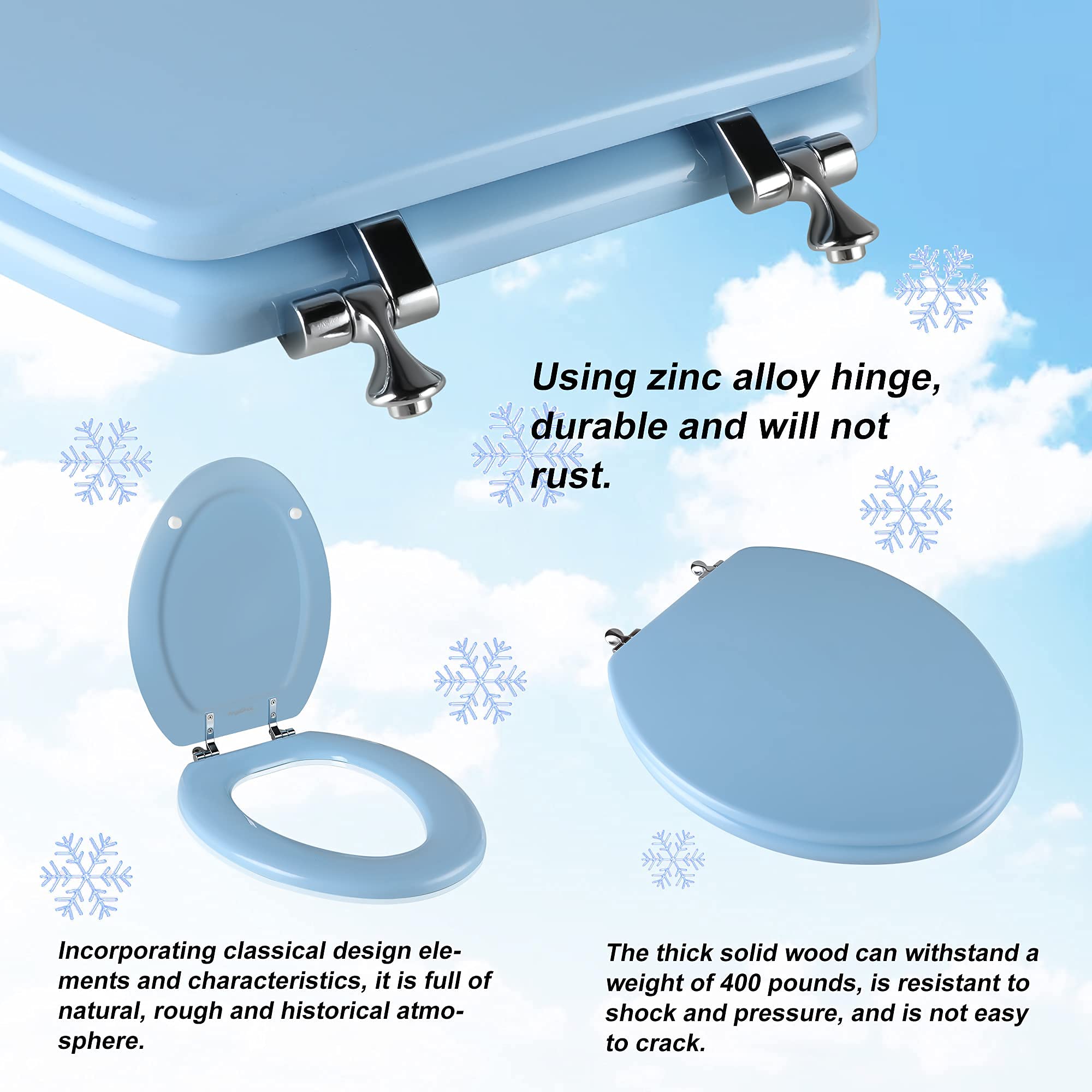 Round Toilet Seat Natural Wood Toilet Seat with Zinc Alloy Hinges, Easy to Install also Easy to Clean, Scratch Resistant