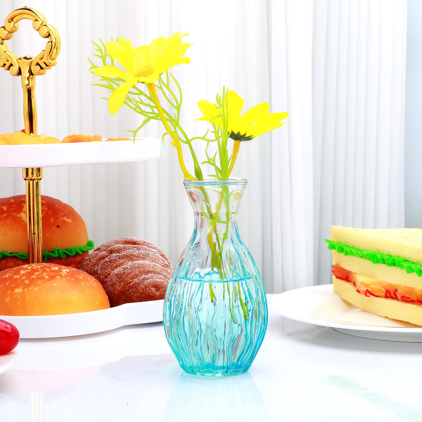 Glass Bud Vases Set of 4, Small Flower Vases for Wedding Centerpiece Vintage Embossed Mini Vases