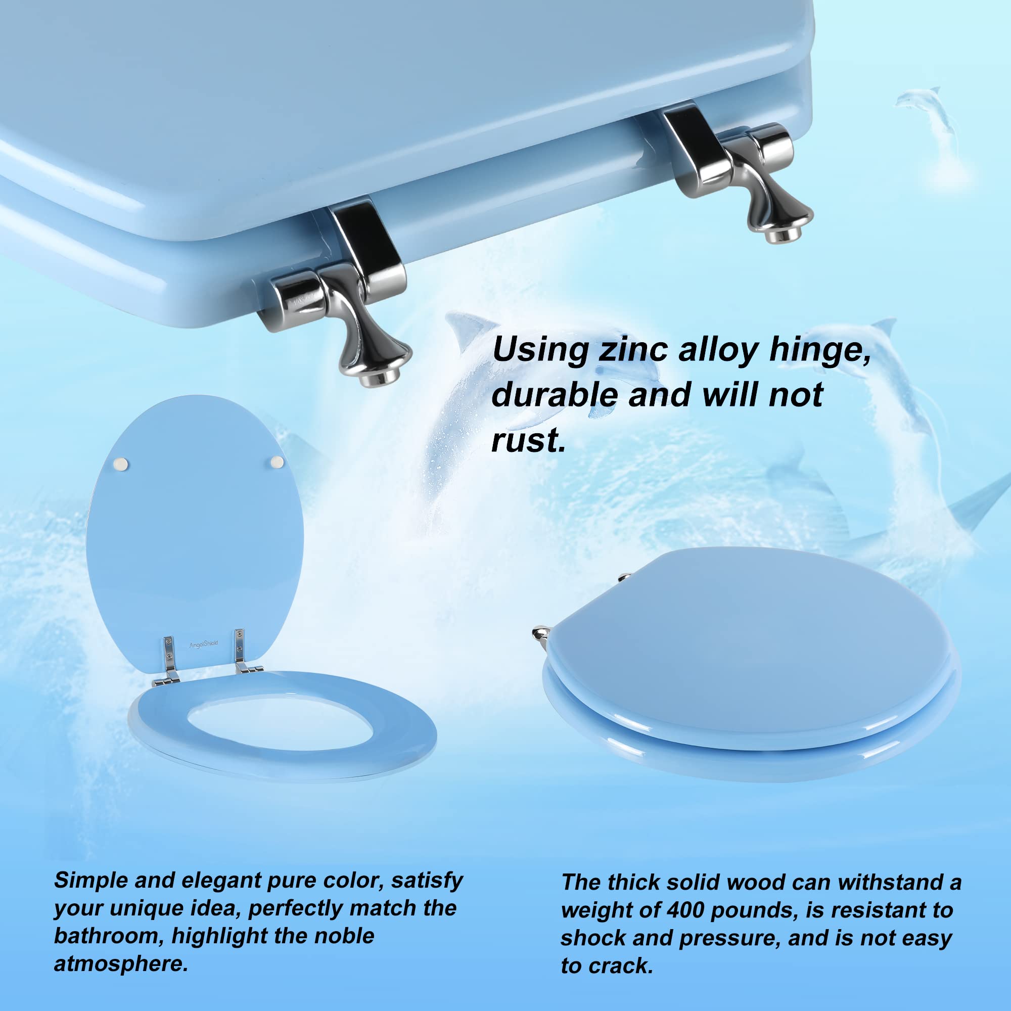 Round Toilet Seat Natural Wood Toilet Seat with Zinc Alloy Hinges, Easy to Install also Easy to Clean, Scratch Resistant