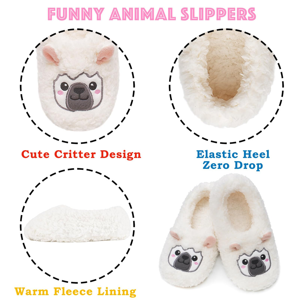 Cute Animal House Slippers - Fuzzy Warm Bedroom Slipper Socks Non-Slip Grippers