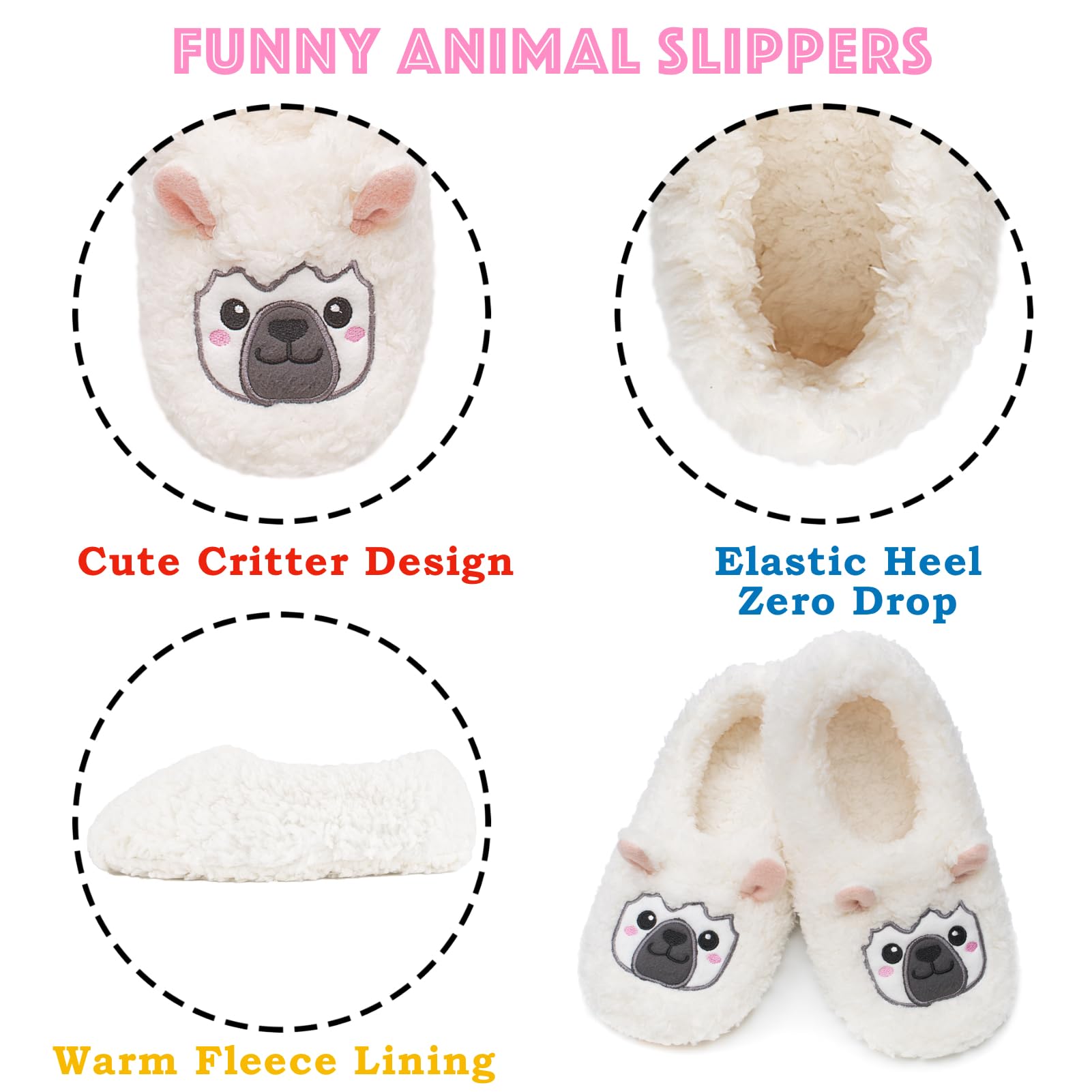 Cute Animal House Slippers - Fuzzy Warm Bedroom Slipper Socks Non-Slip Grippers