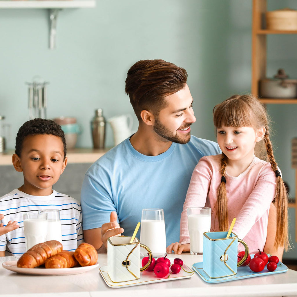 Set Coffee Mug Elegant Handbag Shaped Cup Modern Ceramic Purse Mug with Spoon and Saucer, 10oz Cute Creative Tea Cup